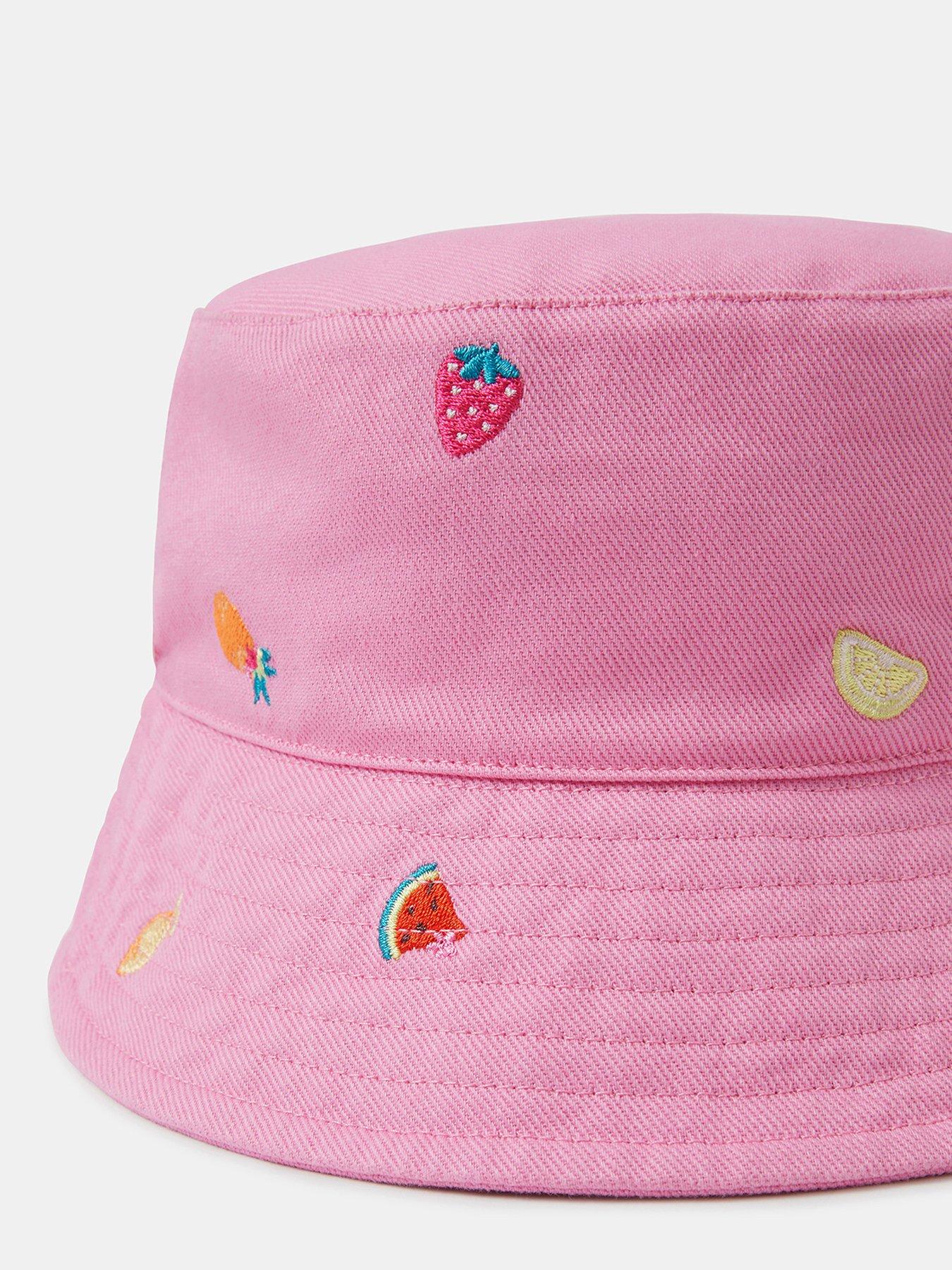 Image 3 of 3 of Accessorize Girls Embroidered Fruits Bucket Hat - Pink