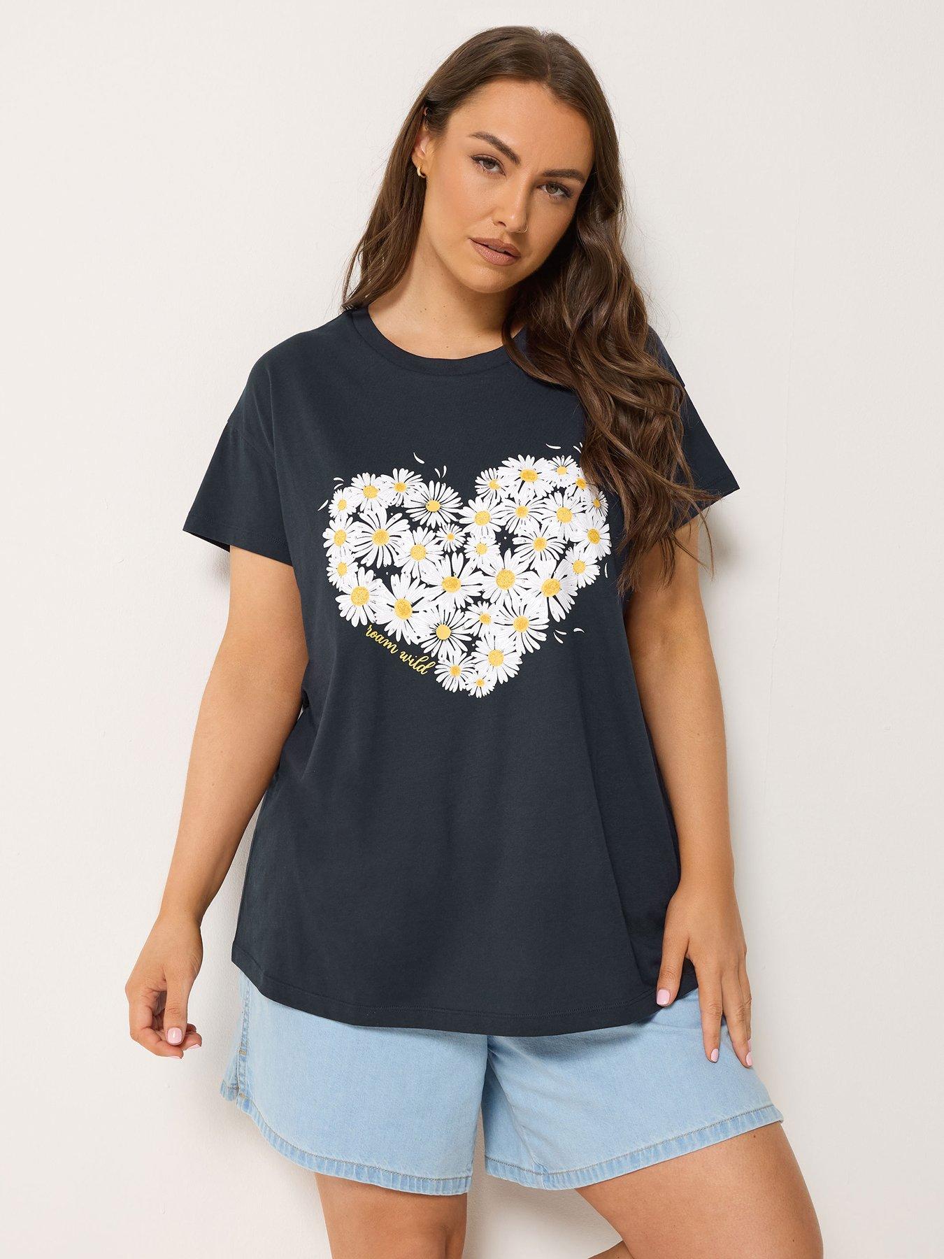 Yours Curve Printed Placement Core T-Shirt - Blue