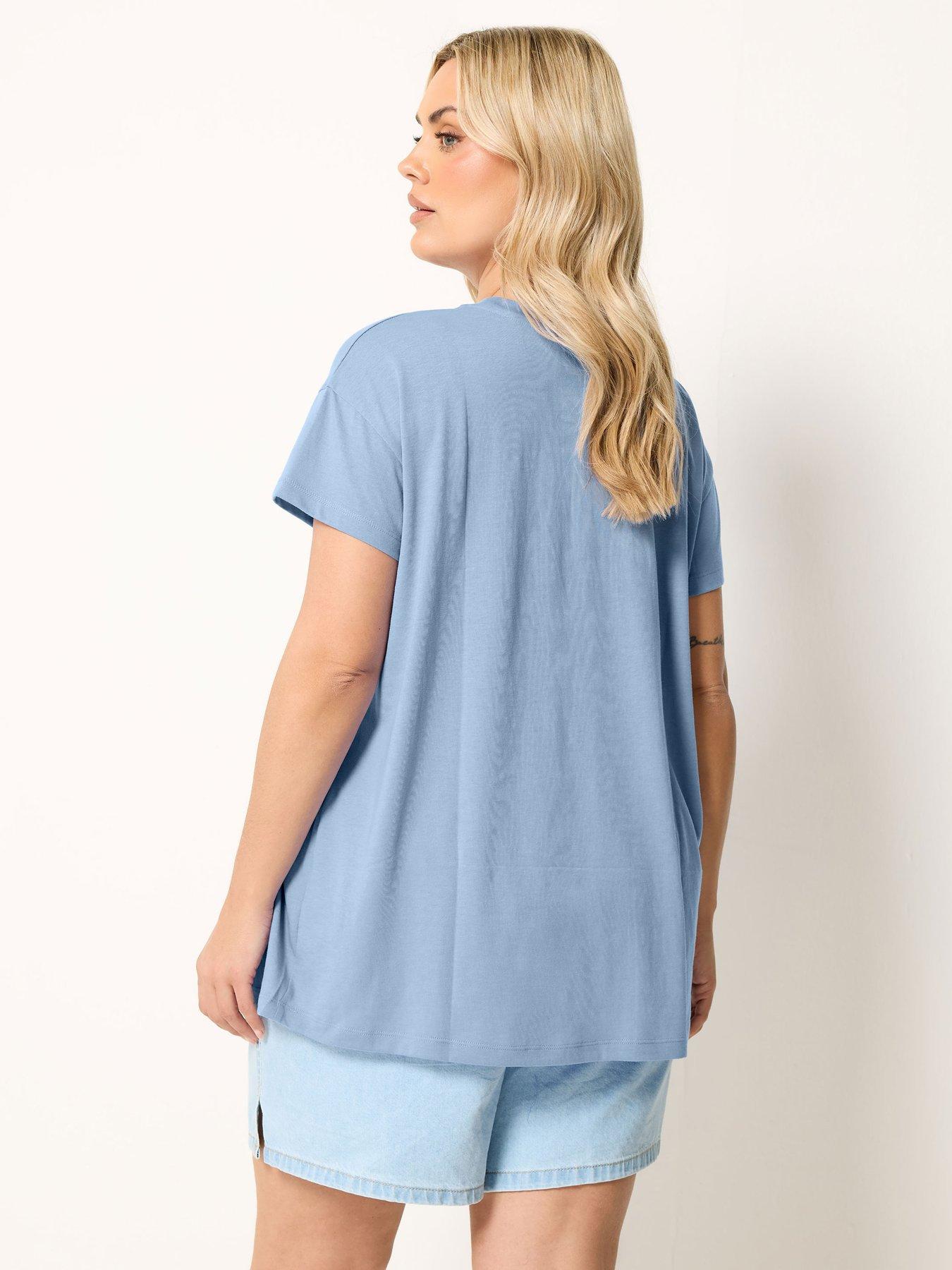 Image 2 of 4 of Yours Curve Printed Placement Core T-Shirt - Blue
