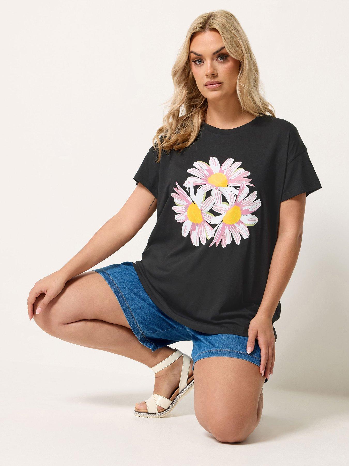 Yours Curve Printed Placement Core T-Shirt - Black