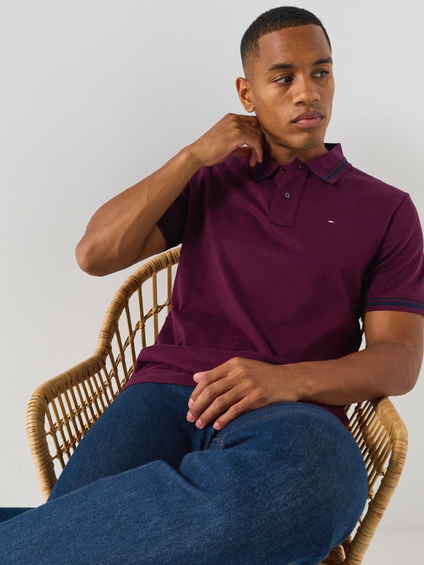 Tommy Jeans 1985 Regular Fit Pique Polo Shirt - Burgundy