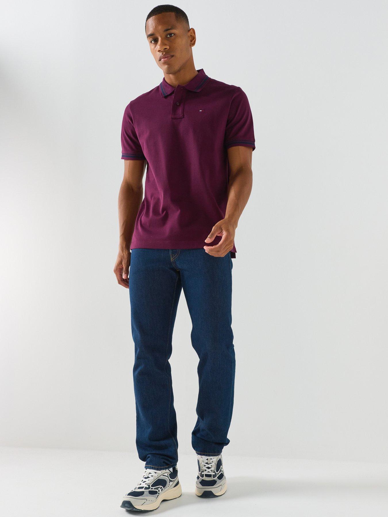 Image 3 of 6 of Tommy Jeans Regular Tipped Short Sleeve Polo Shirt - Burgundy