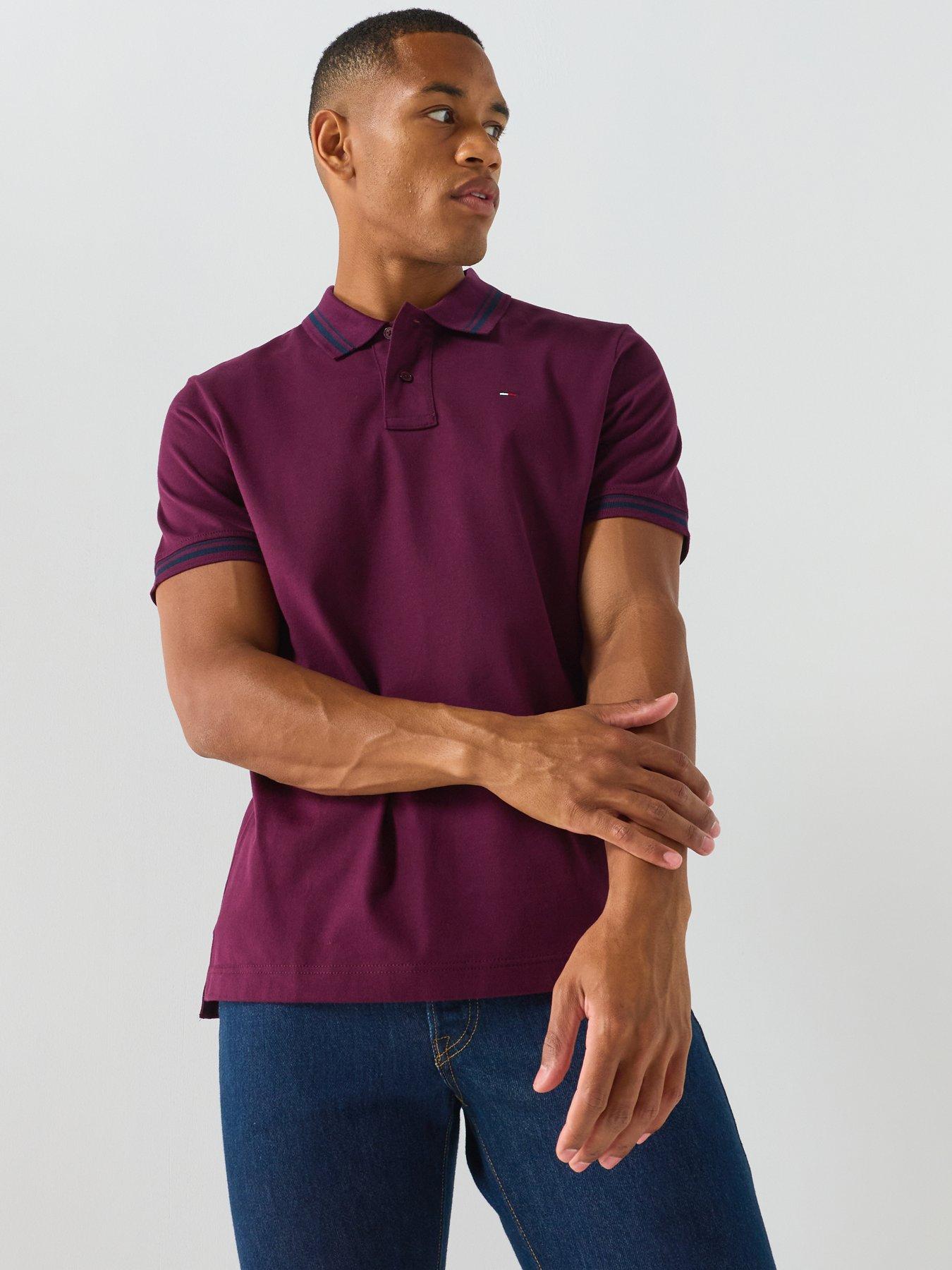 Image 5 of 6 of Tommy Jeans Regular Tipped Short Sleeve Polo Shirt - Burgundy