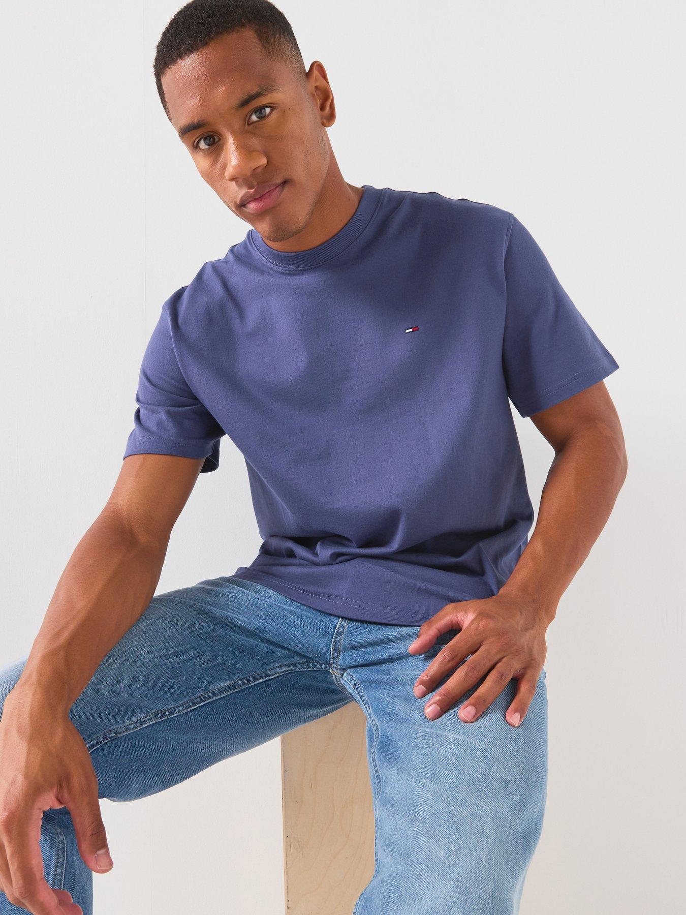 Tommy Jeans Men's Relaxed Fit Short Sleeve T-Shirt with Flag Logo Detail - Navy