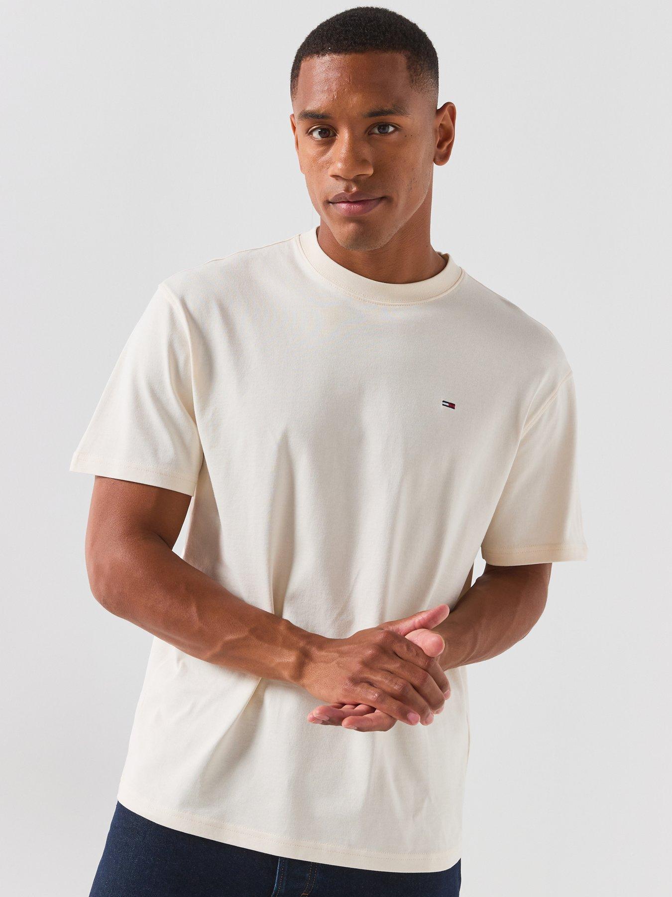 Tommy Jeans Men's Relaxed Fit Short Sleeve T-Shirt with Flag Logo Detail - Cream