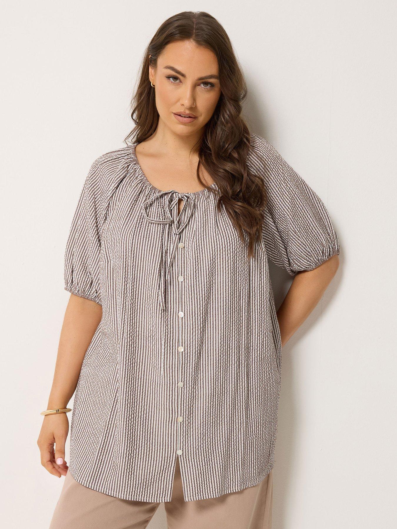 Yours Curve Stripe Gypsy Top - Brown