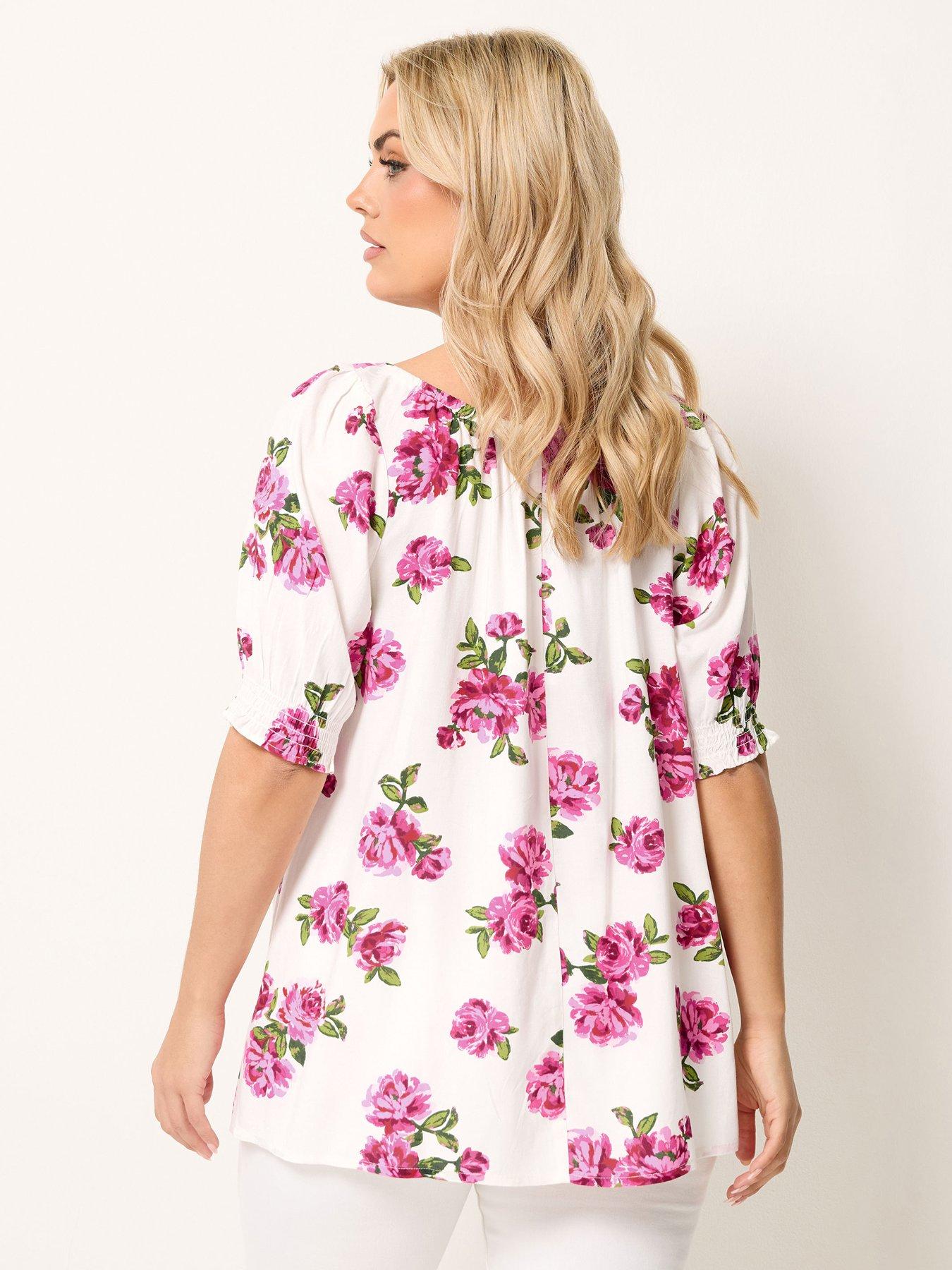 Image 2 of 4 of Yours Curve Floral Print Gypsy Top - White