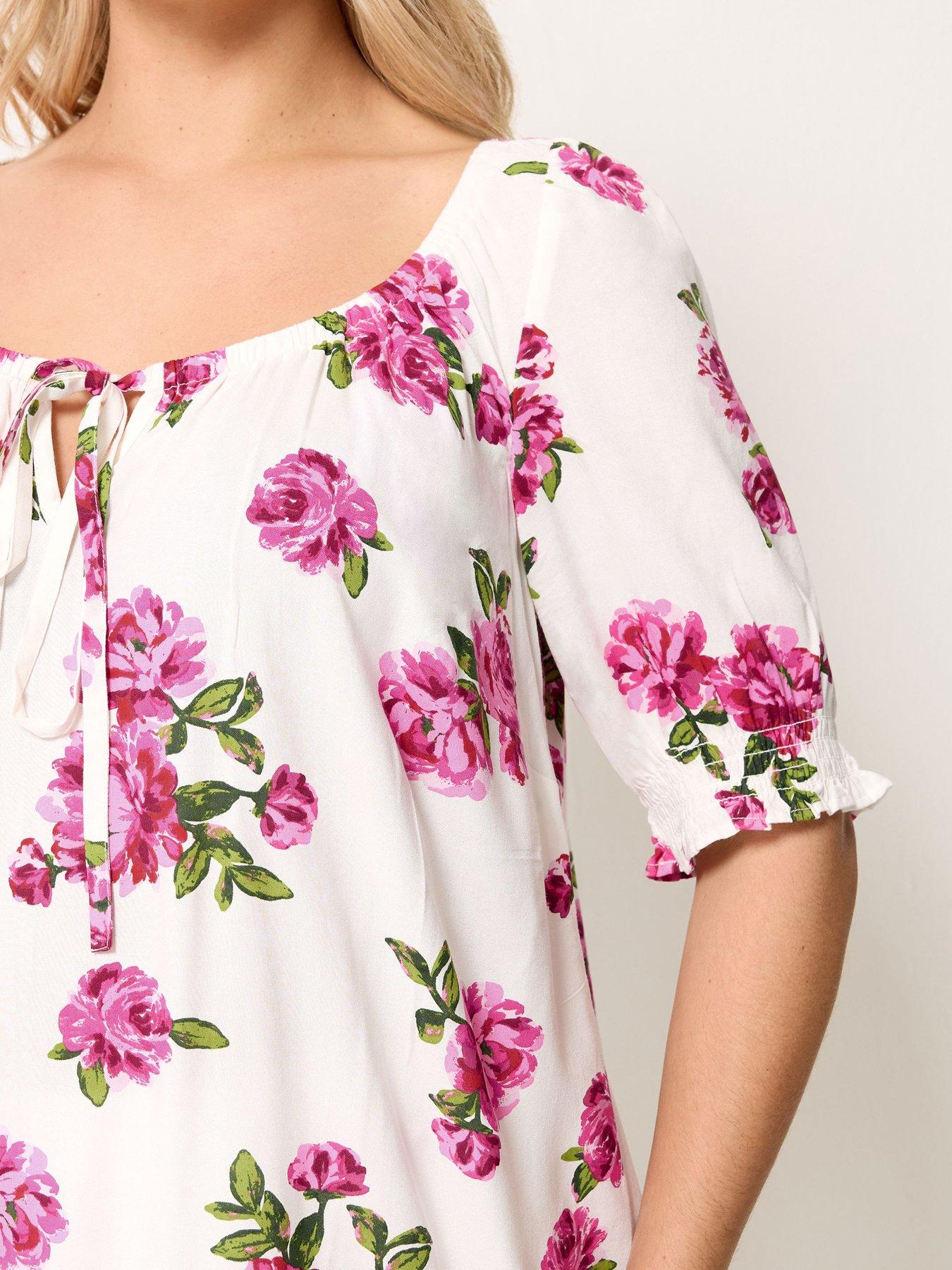 Image 4 of 4 of Yours Curve Floral Print Gypsy Top - White