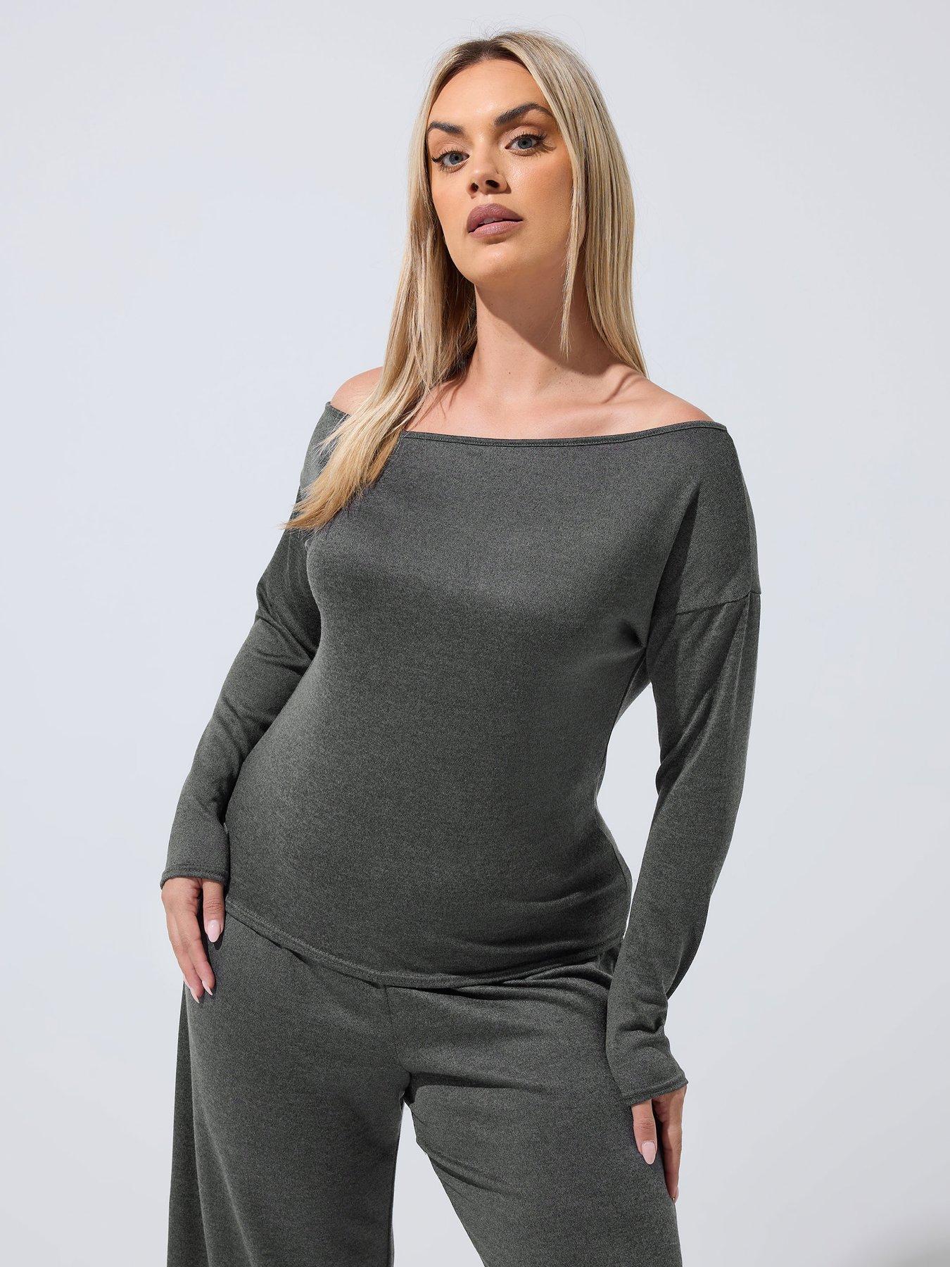 Yours Curve Off Shoulder Slouch Top Co Ord - Black