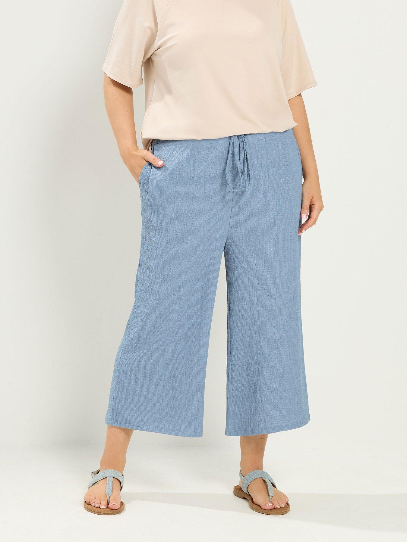 Image 1 of 4 of Yours Curve Crinkle Skinny Waist Culotte - Blue