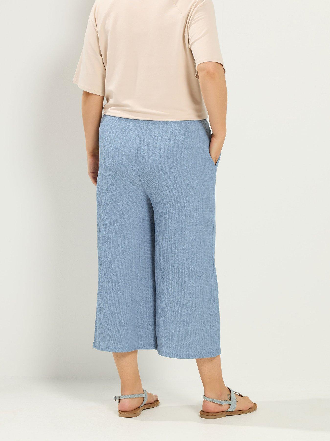 Image 2 of 4 of Yours Curve Crinkle Skinny Waist Culotte - Blue