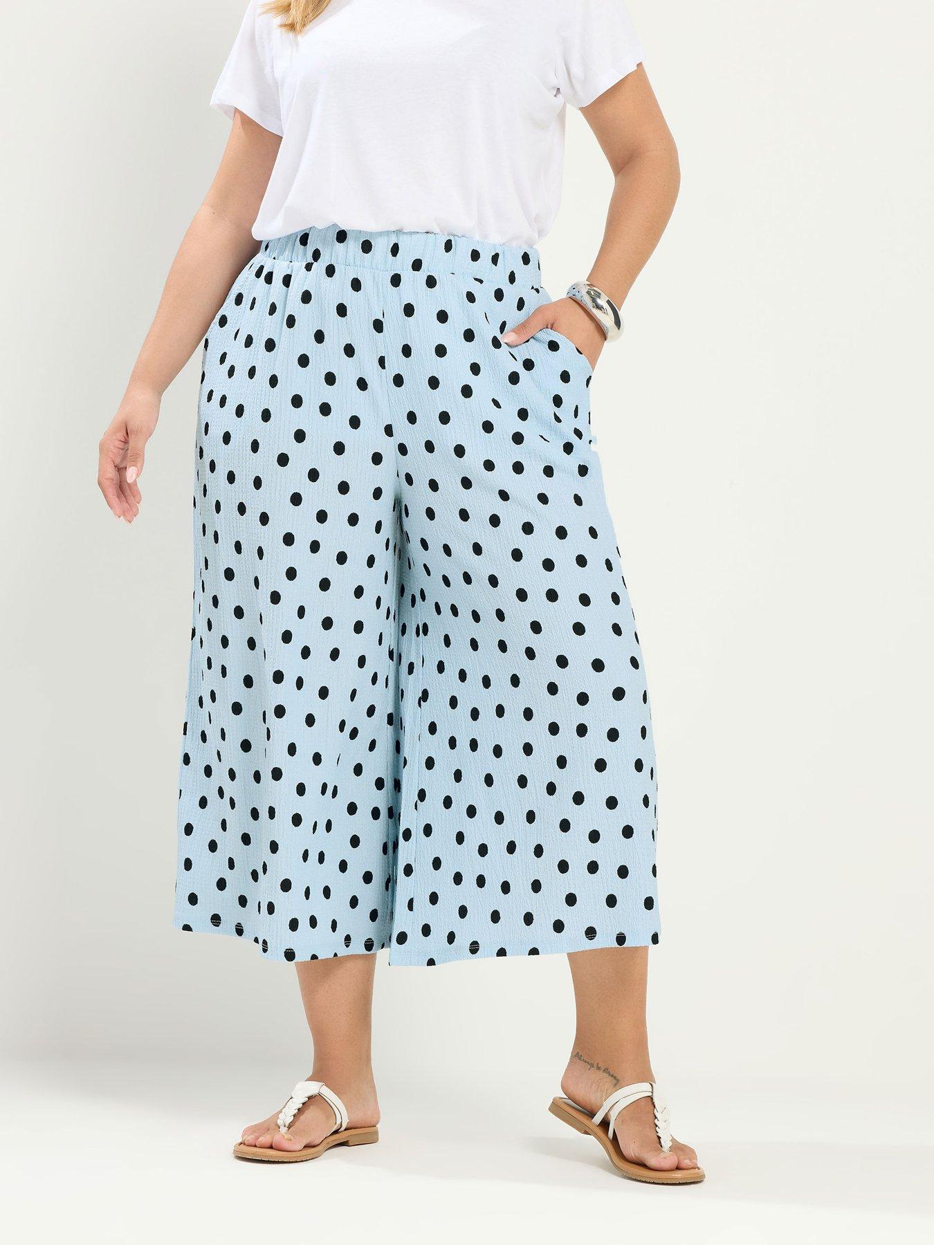 Image 1 of 4 of Yours Curve Polka Dot Print Culotte - Blue