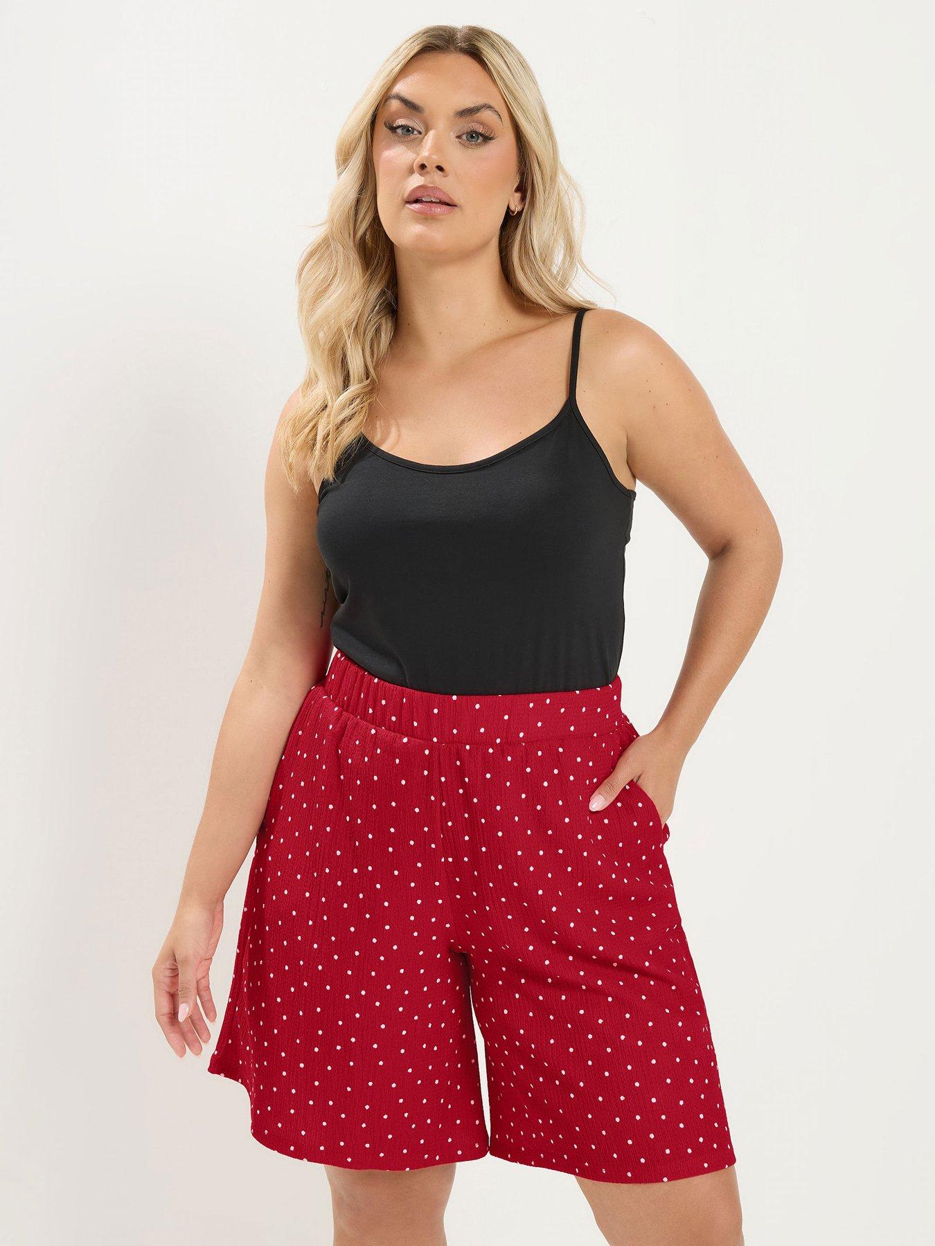 Yours Curve Polka Dot Crinkle Shorts - Red