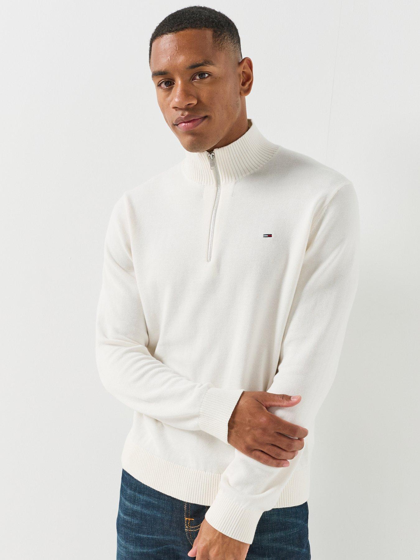Image 1 of 6 of Tommy Jeans Mens Essentials 1/4 Zip Knitted Slim Jumper - White