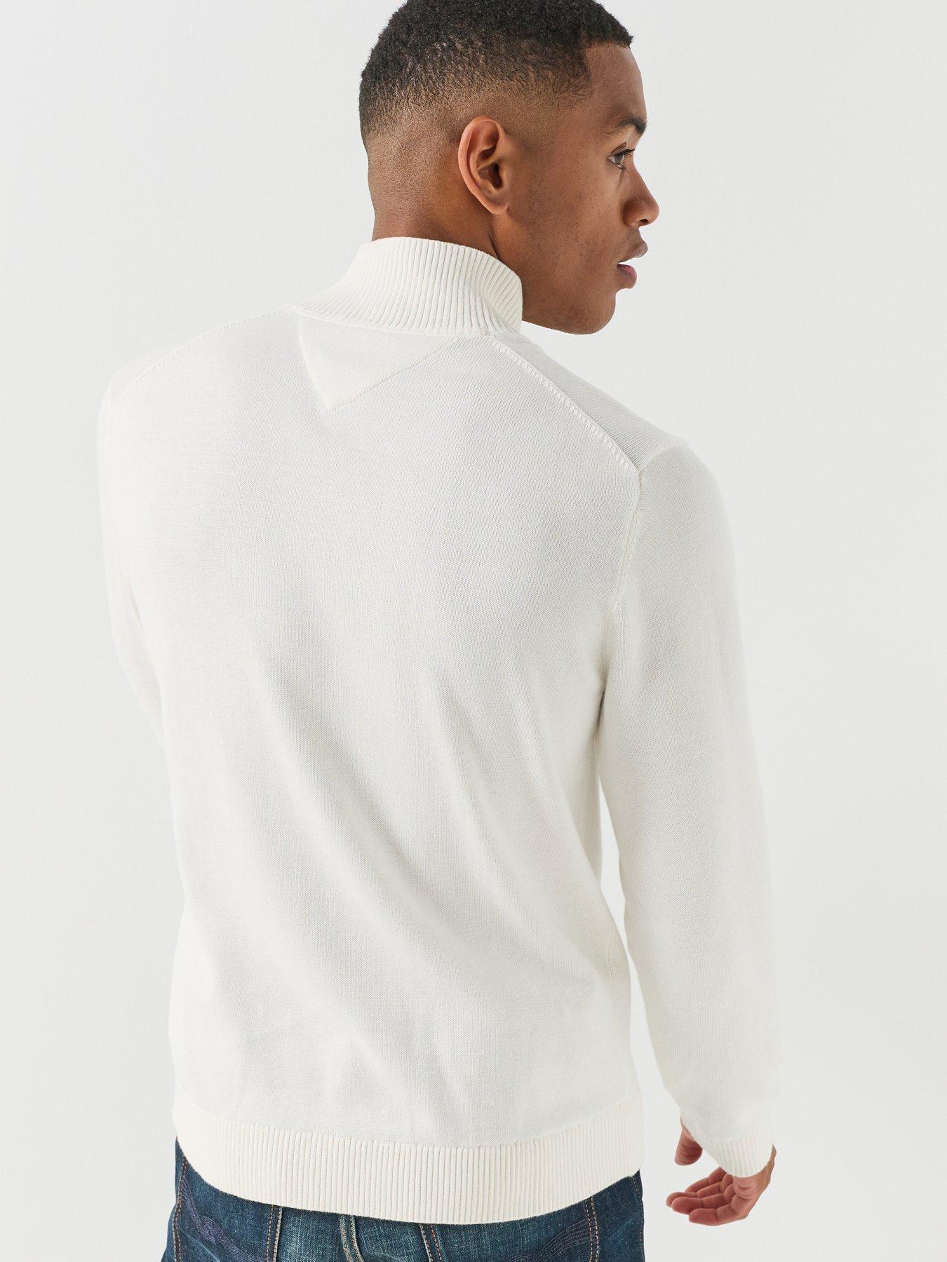 Image 2 of 6 of Tommy Jeans Mens Essentials 1/4 Zip Knitted Slim Jumper - White