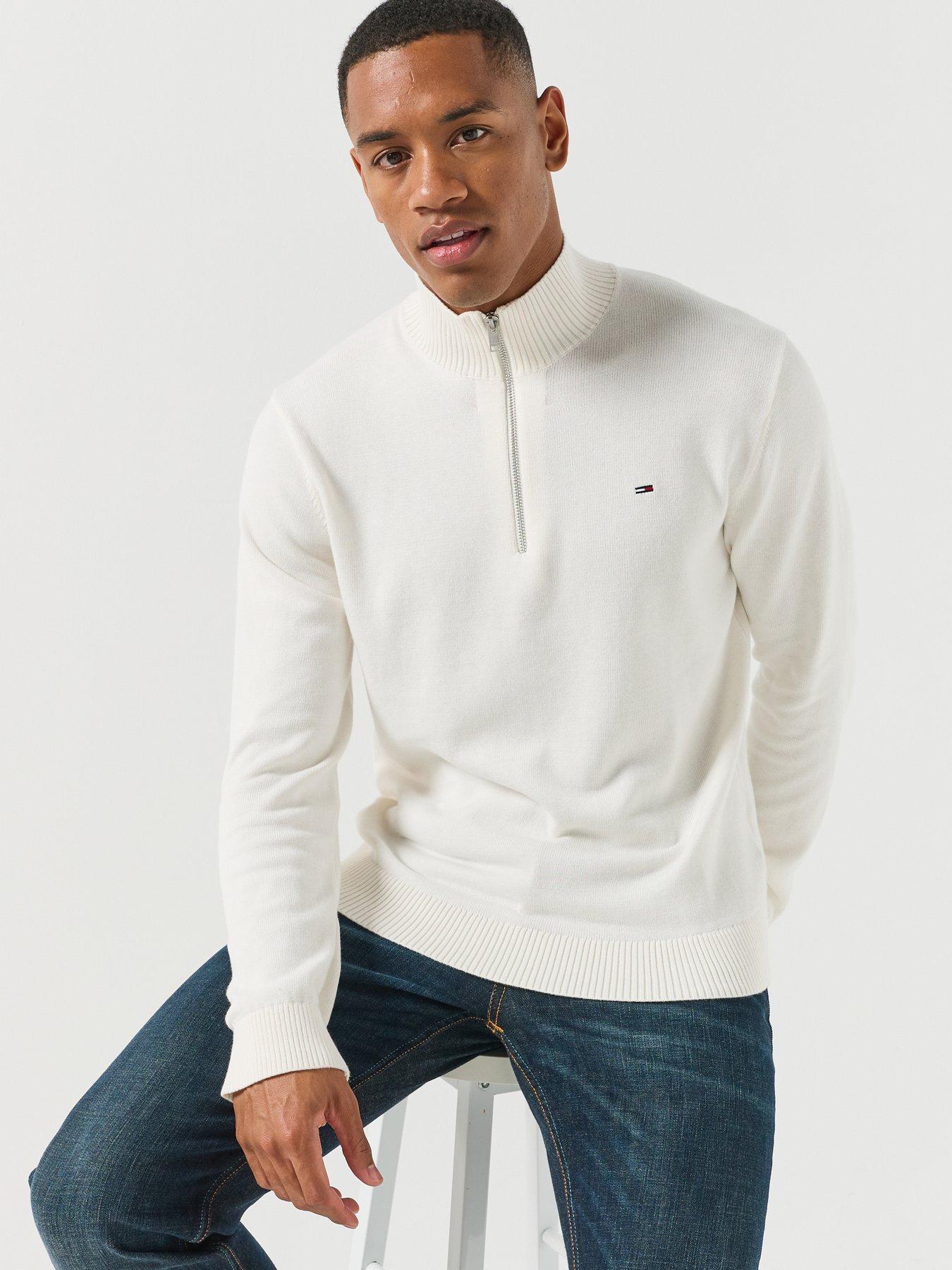 Image 4 of 6 of Tommy Jeans Mens Essentials 1/4 Zip Knitted Slim Jumper - White
