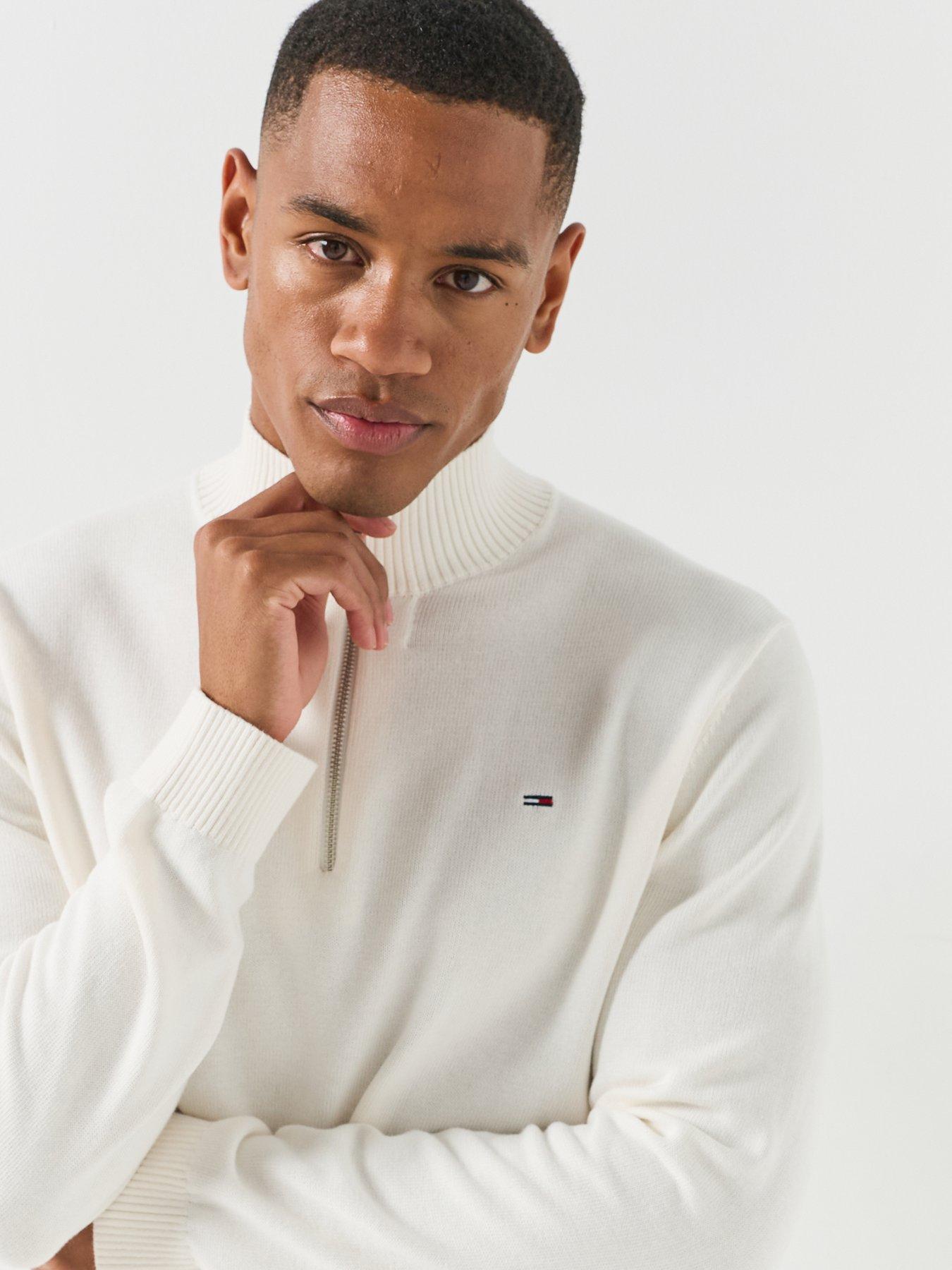 Image 5 of 6 of Tommy Jeans Mens Essentials 1/4 Zip Knitted Slim Jumper - White
