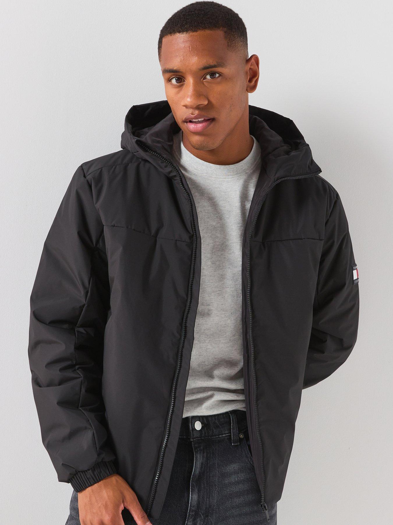 Image 1 of 6 of Tommy Jeans Mens Padded Hooded Full-Zip Poly Jacket - Black