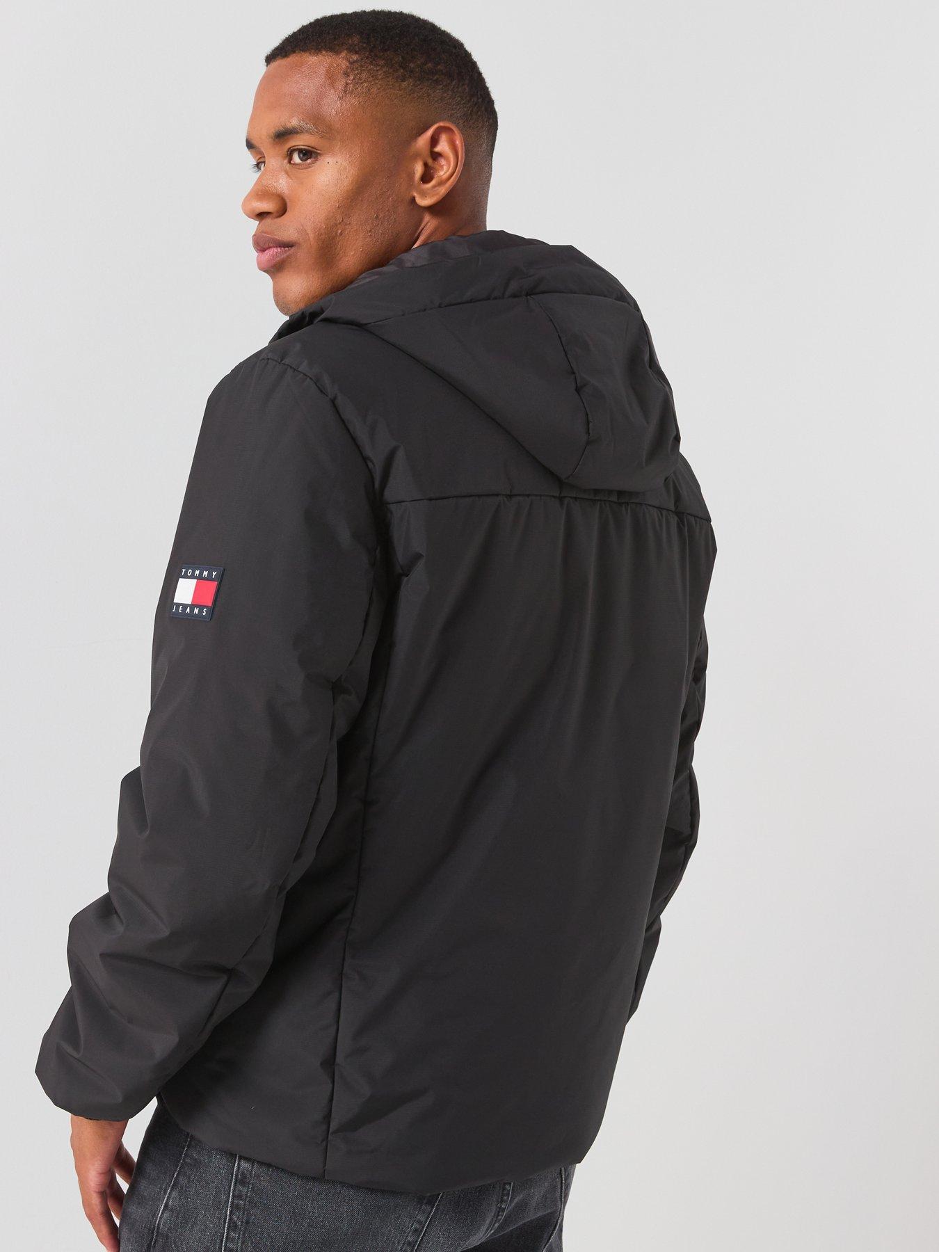 Image 2 of 6 of Tommy Jeans Mens Padded Hooded Full-Zip Poly Jacket - Black