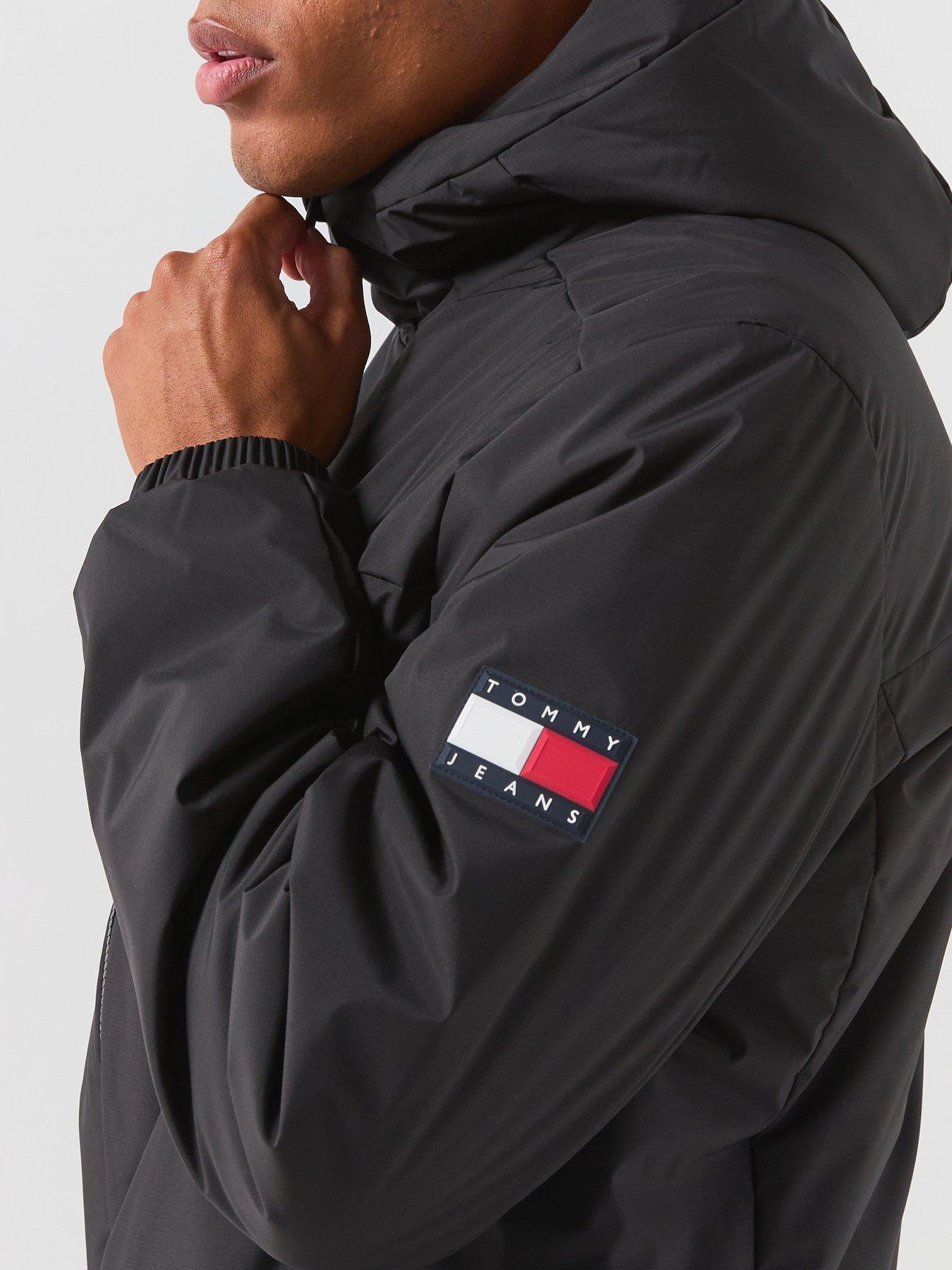 Image 4 of 6 of Tommy Jeans Mens Padded Hooded Full-Zip Poly Jacket - Black