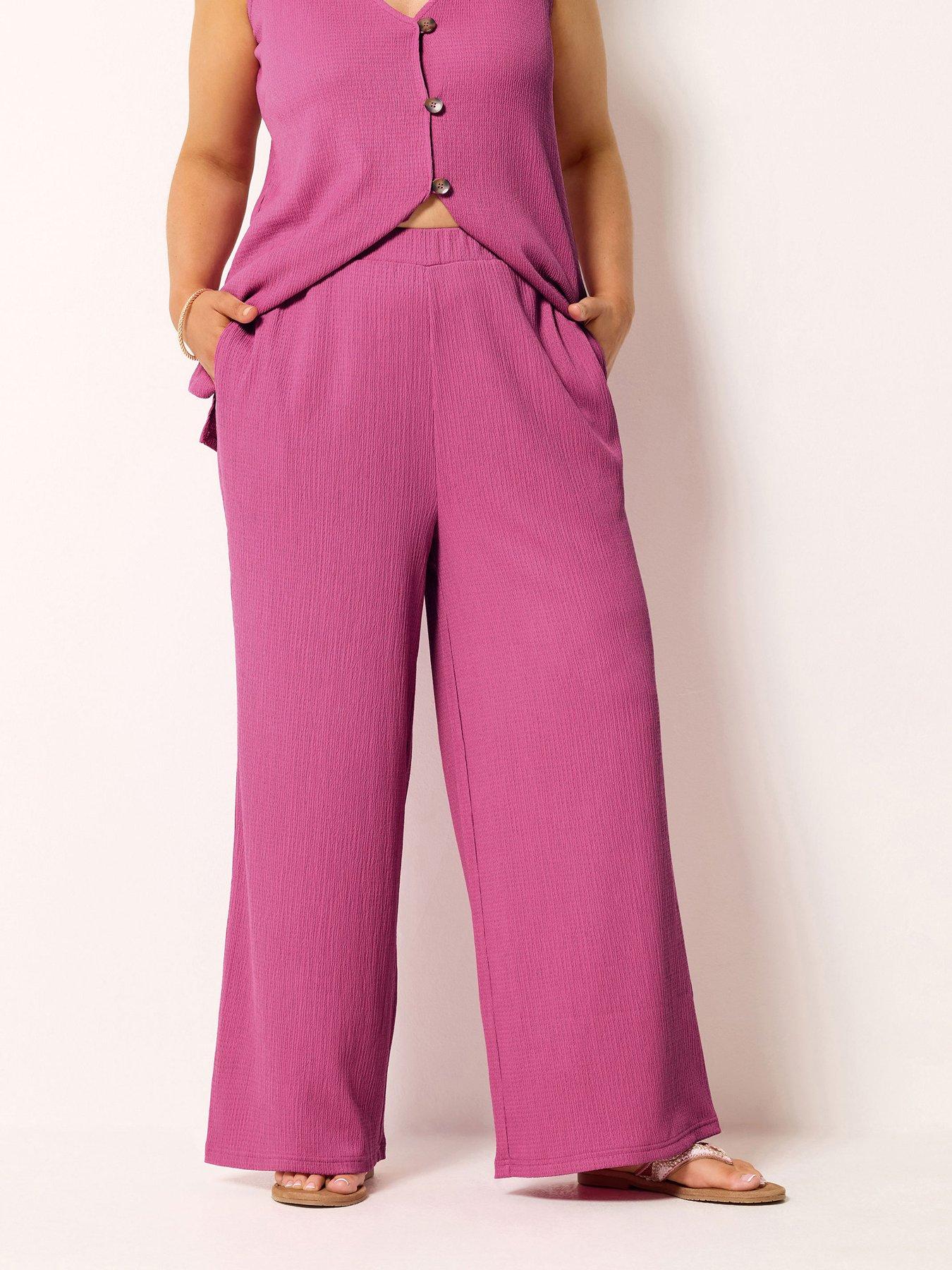 Yours Curve Textured Wide Leg Co Ord Trousers Regular - Pink