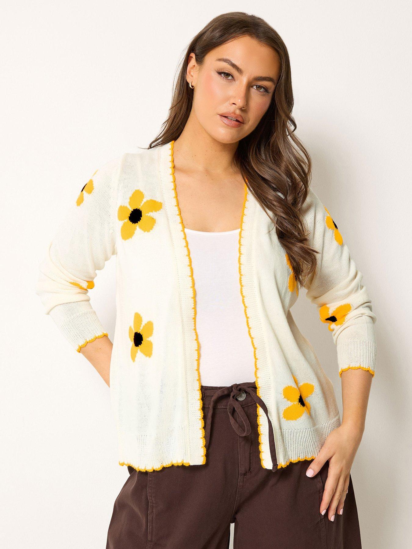 Yours Curve Sunflower Scallop Cardigan - Cream