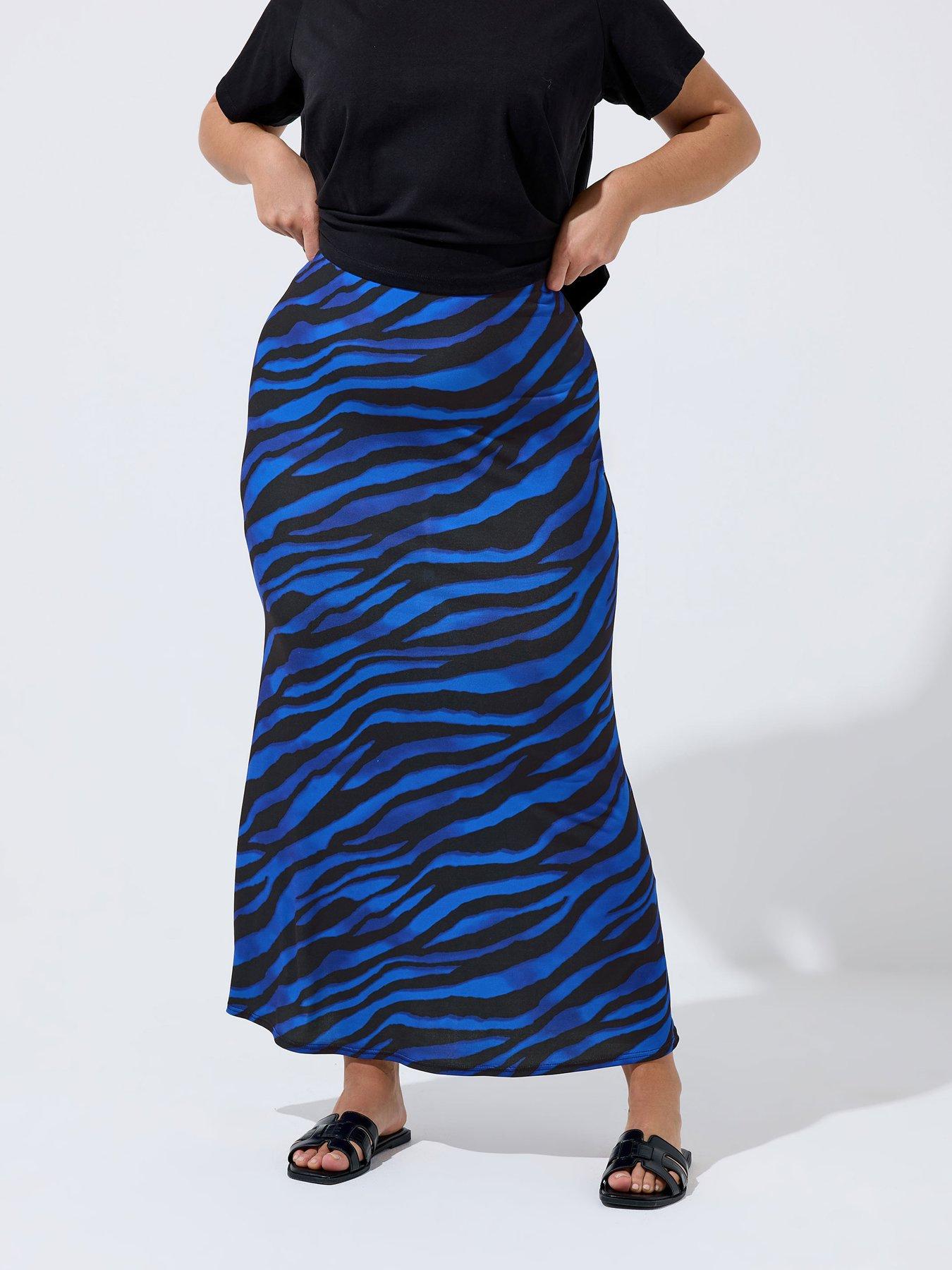 Yours Curve Zebra Print Maxi Skirt - Blue