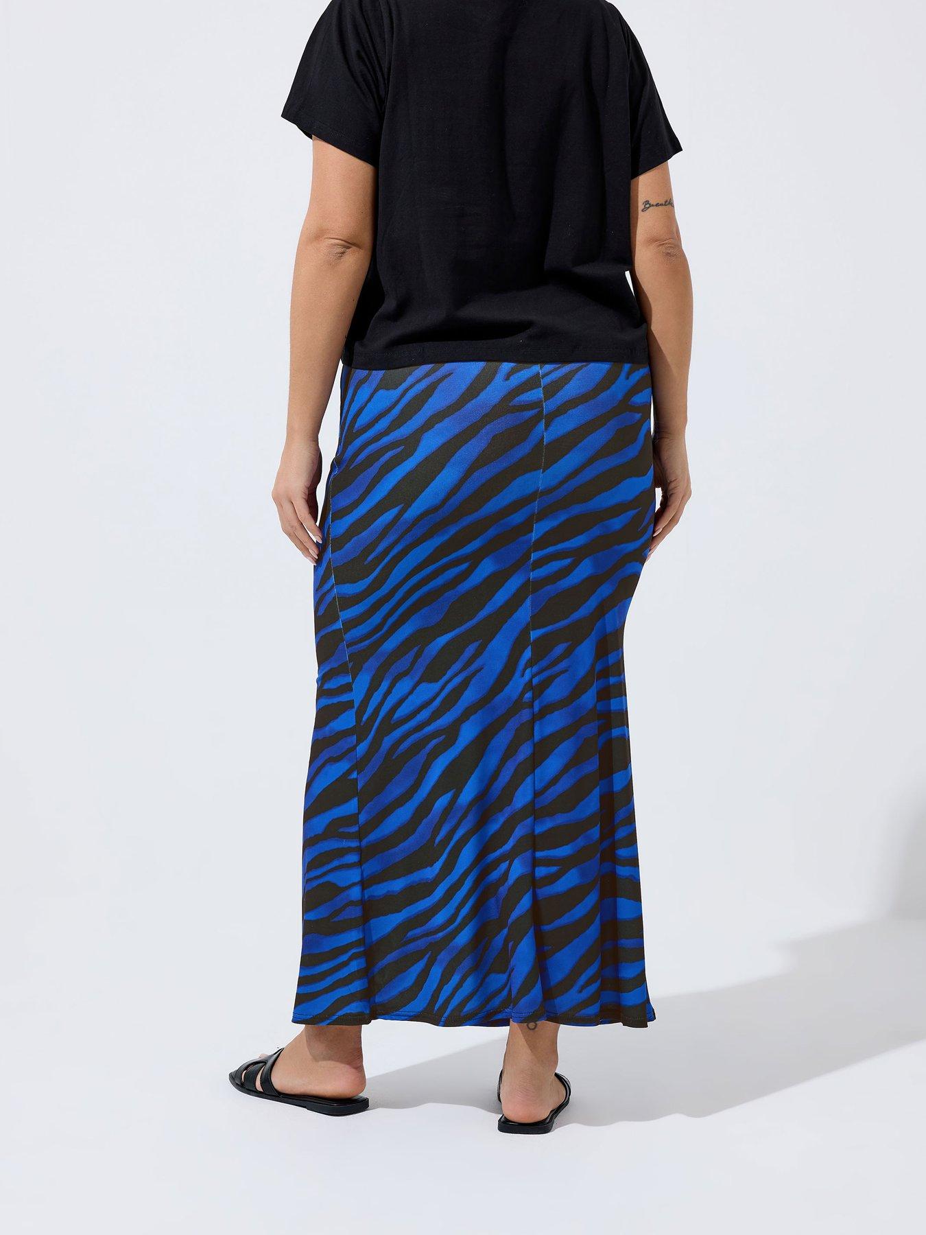 Image 2 of 5 of Yours Curve Zebra Print Maxi Skirt - Blue
