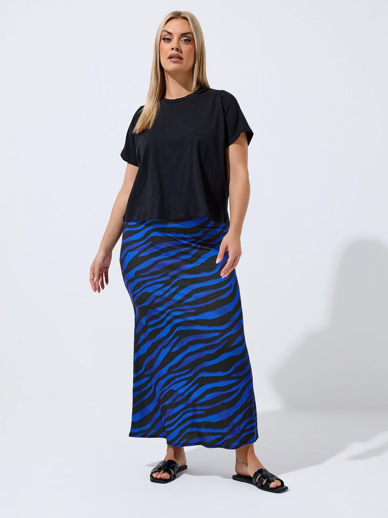 Image 3 of 5 of Yours Curve Zebra Print Maxi Skirt - Blue