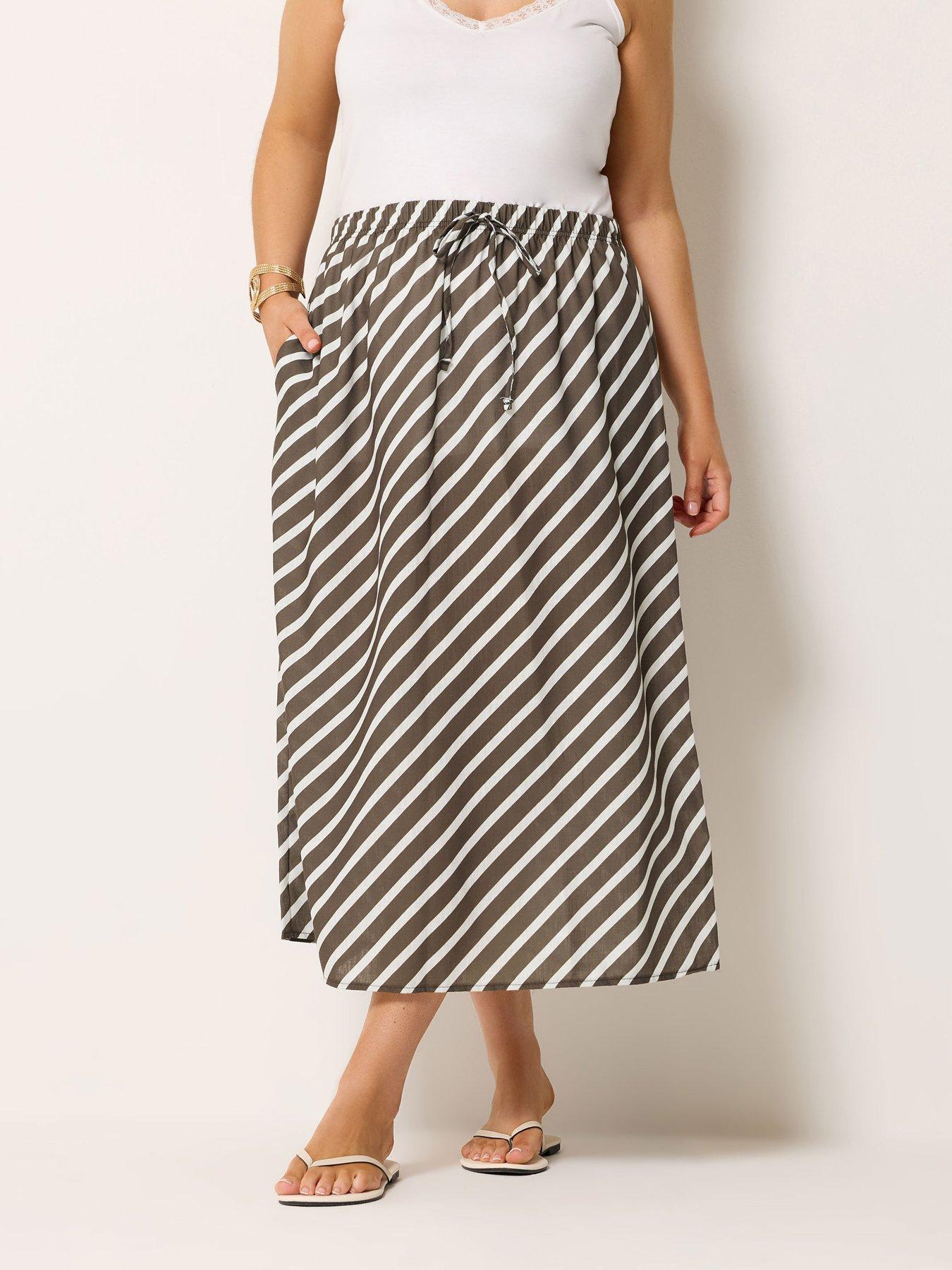 Yours Curve Linen Look Stripe Skirt