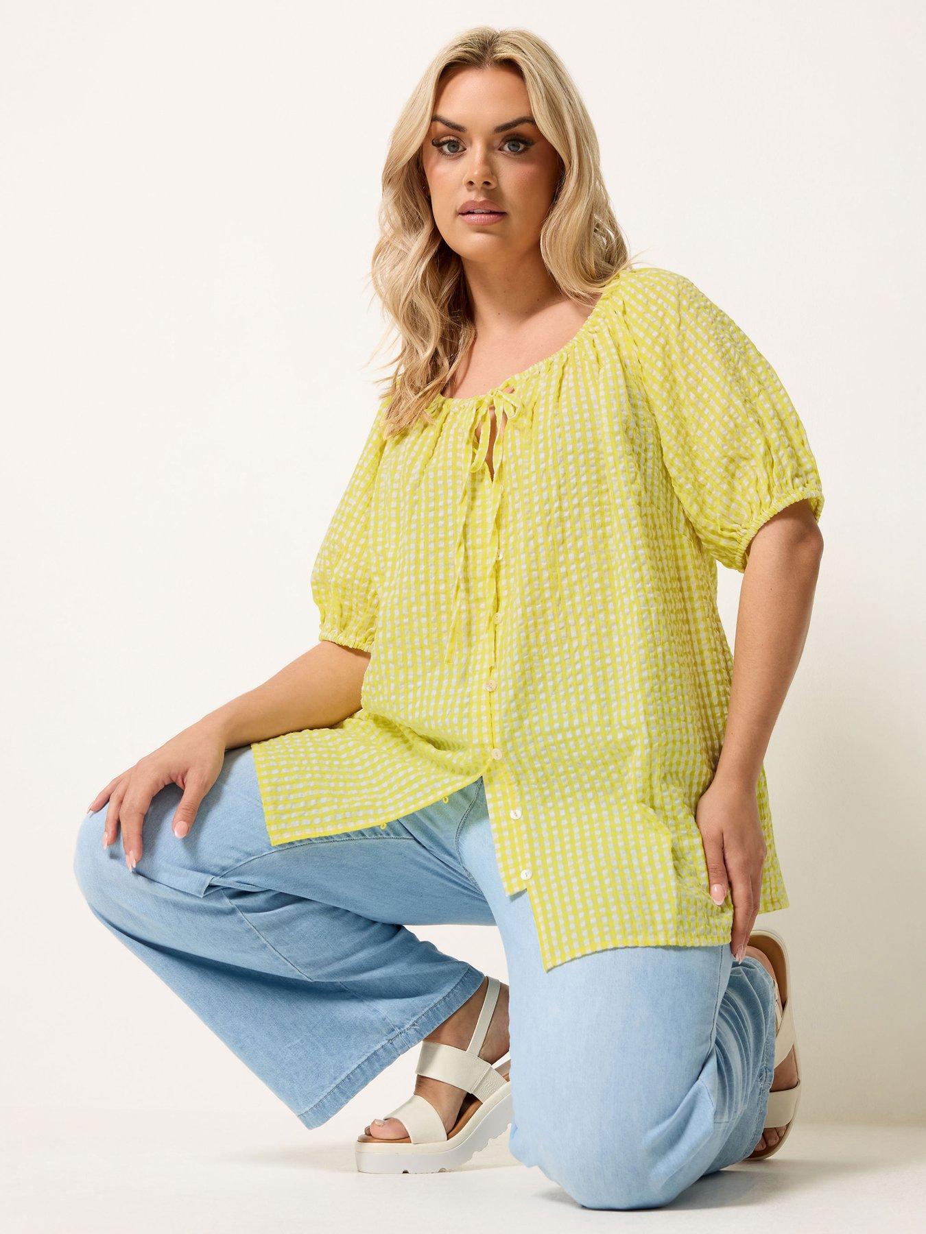 Yours Curve Stripe Gypsy Top - Yellow