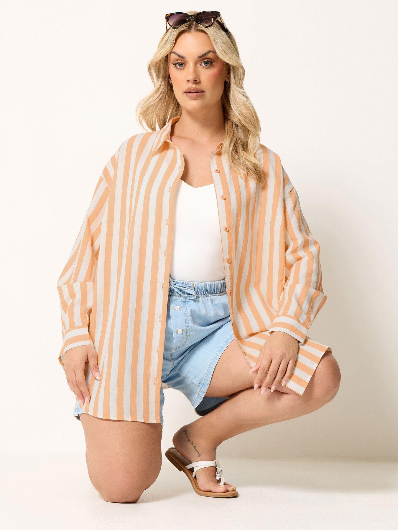 Yours Curve Printed Long Sleeve Linen Shirt - Orange