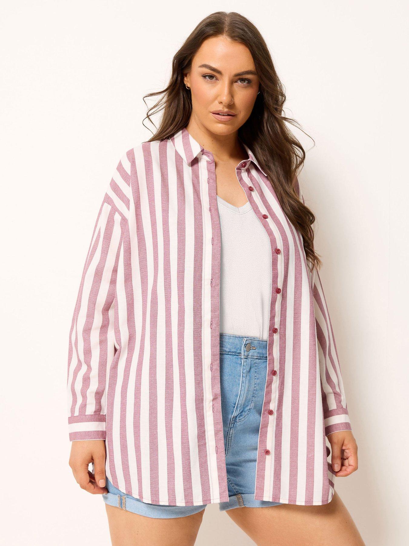 Yours Curve Printed Long Sleeve Linen Shirt - Red