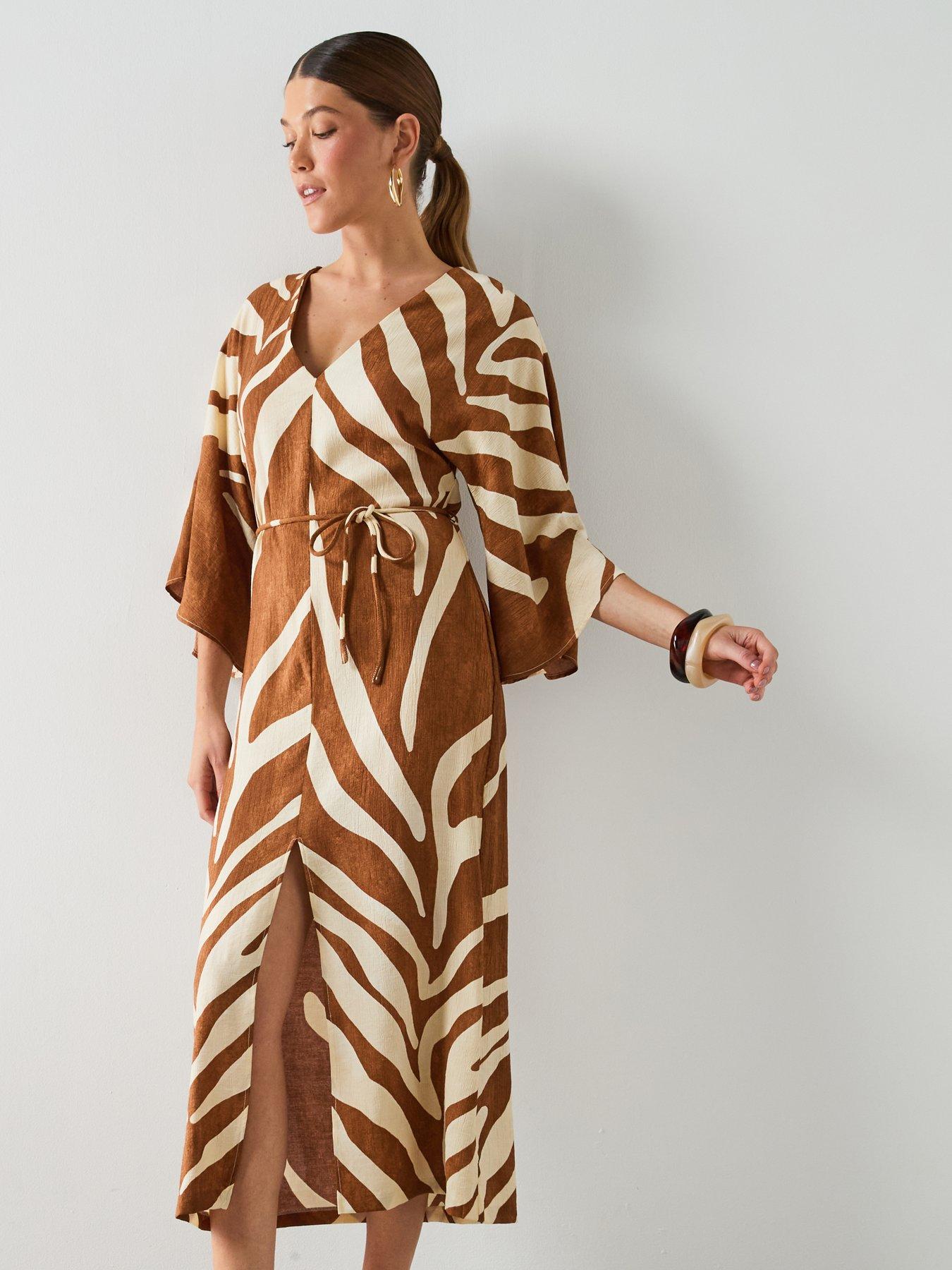 Mango Printed Cotton Dress - Brown