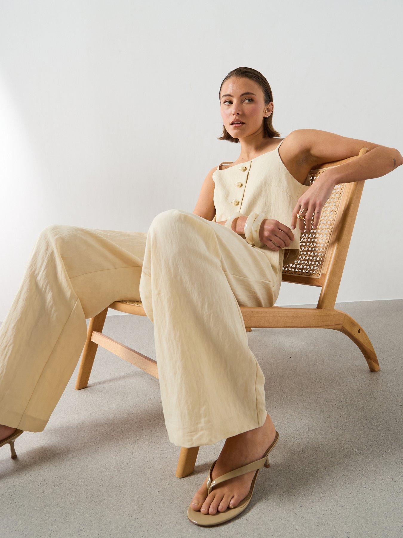 Image 4 of 6 of Mango Mid-Rise Lyocell Co-Ord Trousers - Ecru