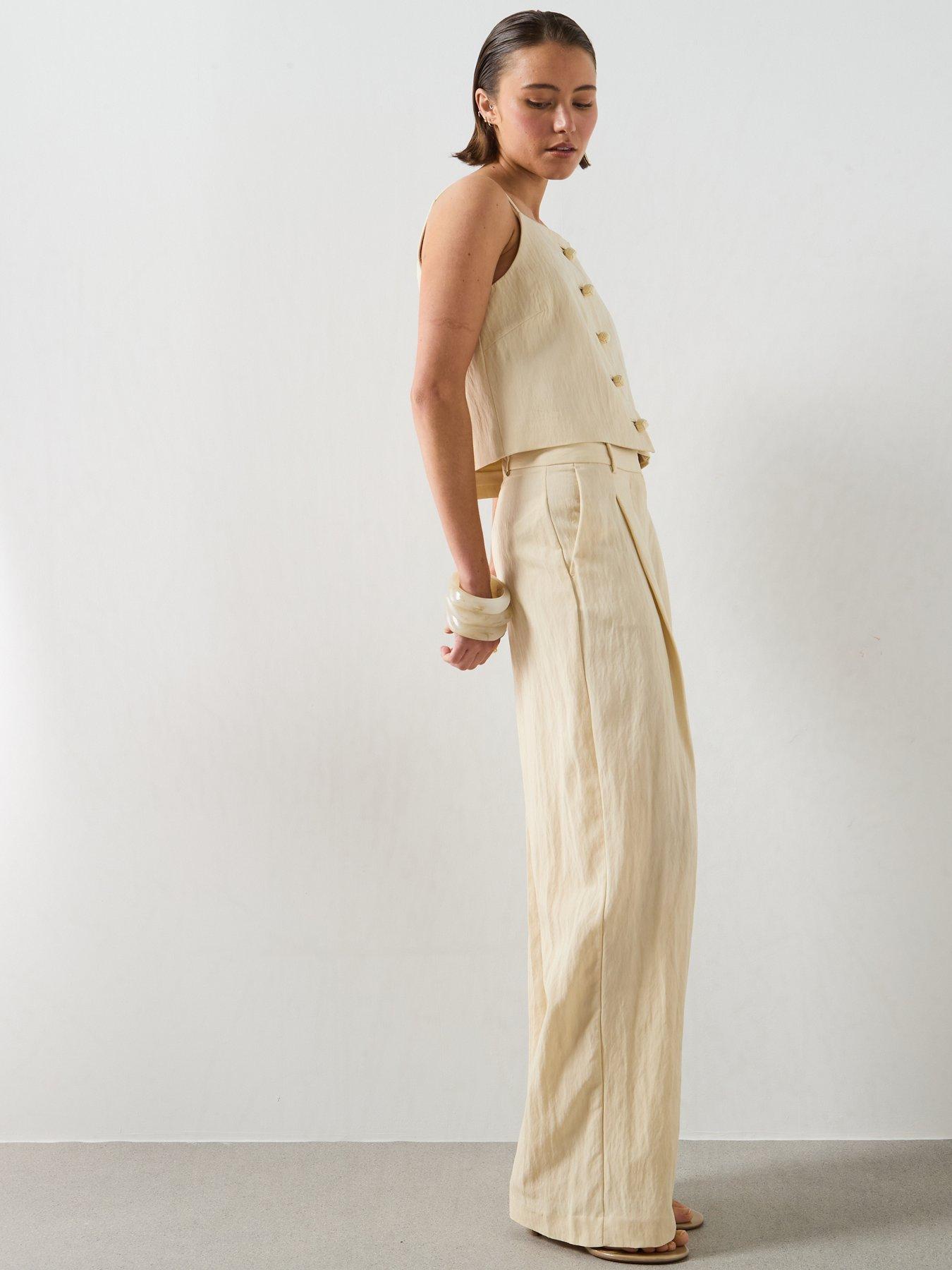 Image 5 of 6 of Mango Mid-Rise Lyocell Co-Ord Trousers - Ecru