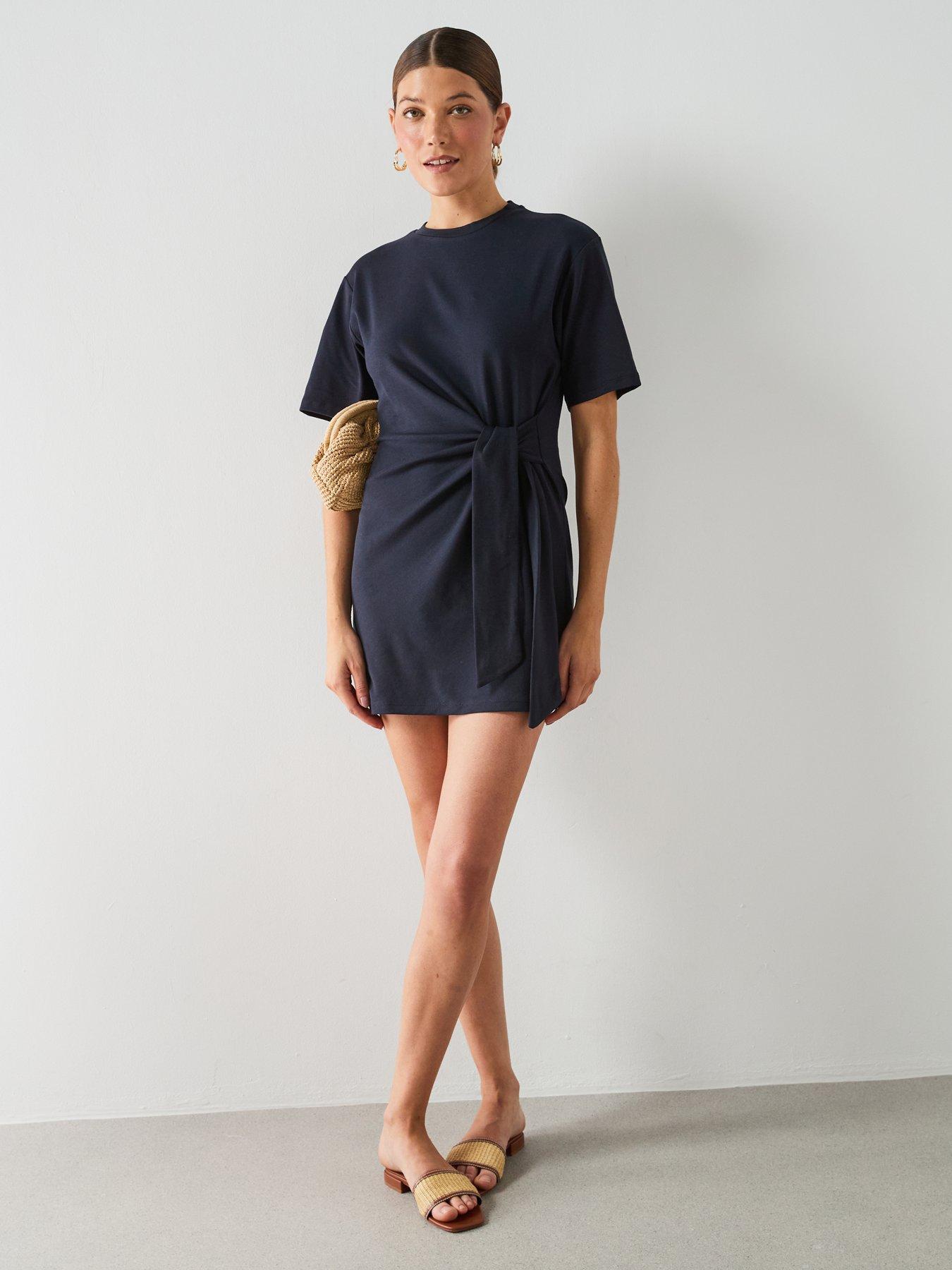Image 5 of 6 of Mango Cotton Dress With Side Tie - Navy