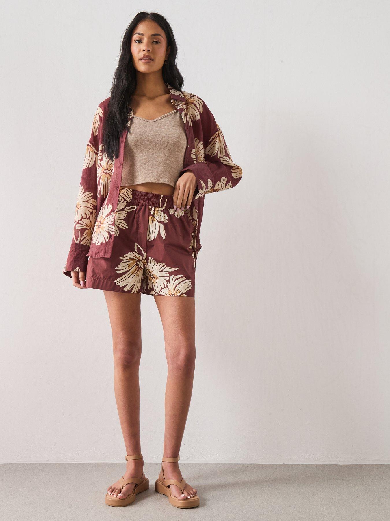 Image 3 of 5 of Mango Printed Cotton Blend Co-ord Short - Burngundy