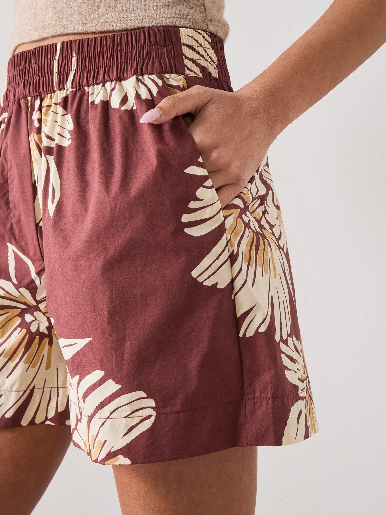 Image 4 of 5 of Mango Printed Cotton Blend Co-ord Short - Burngundy