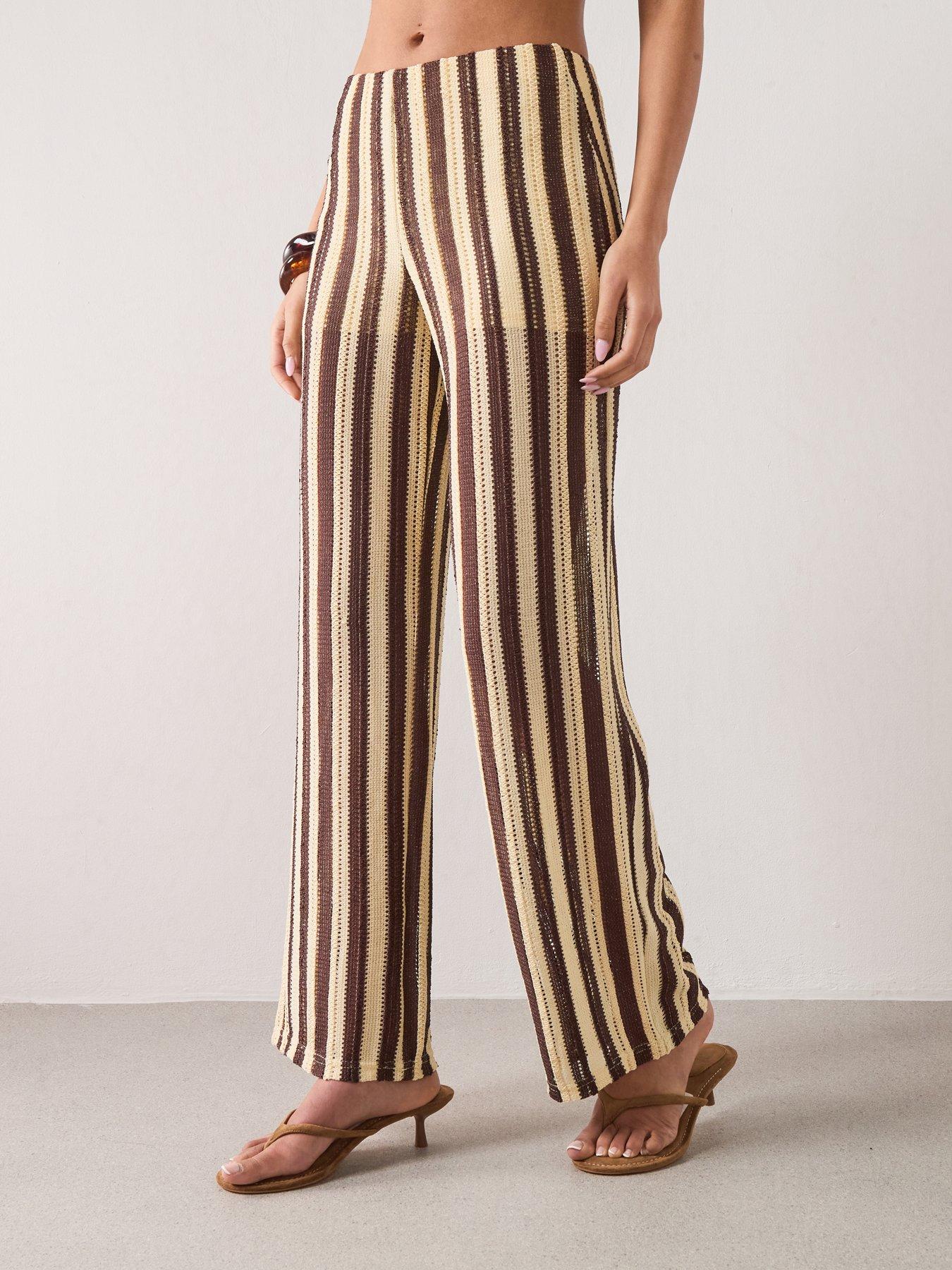Mango Striped Co-ord Openwork Knit Pants - Brown