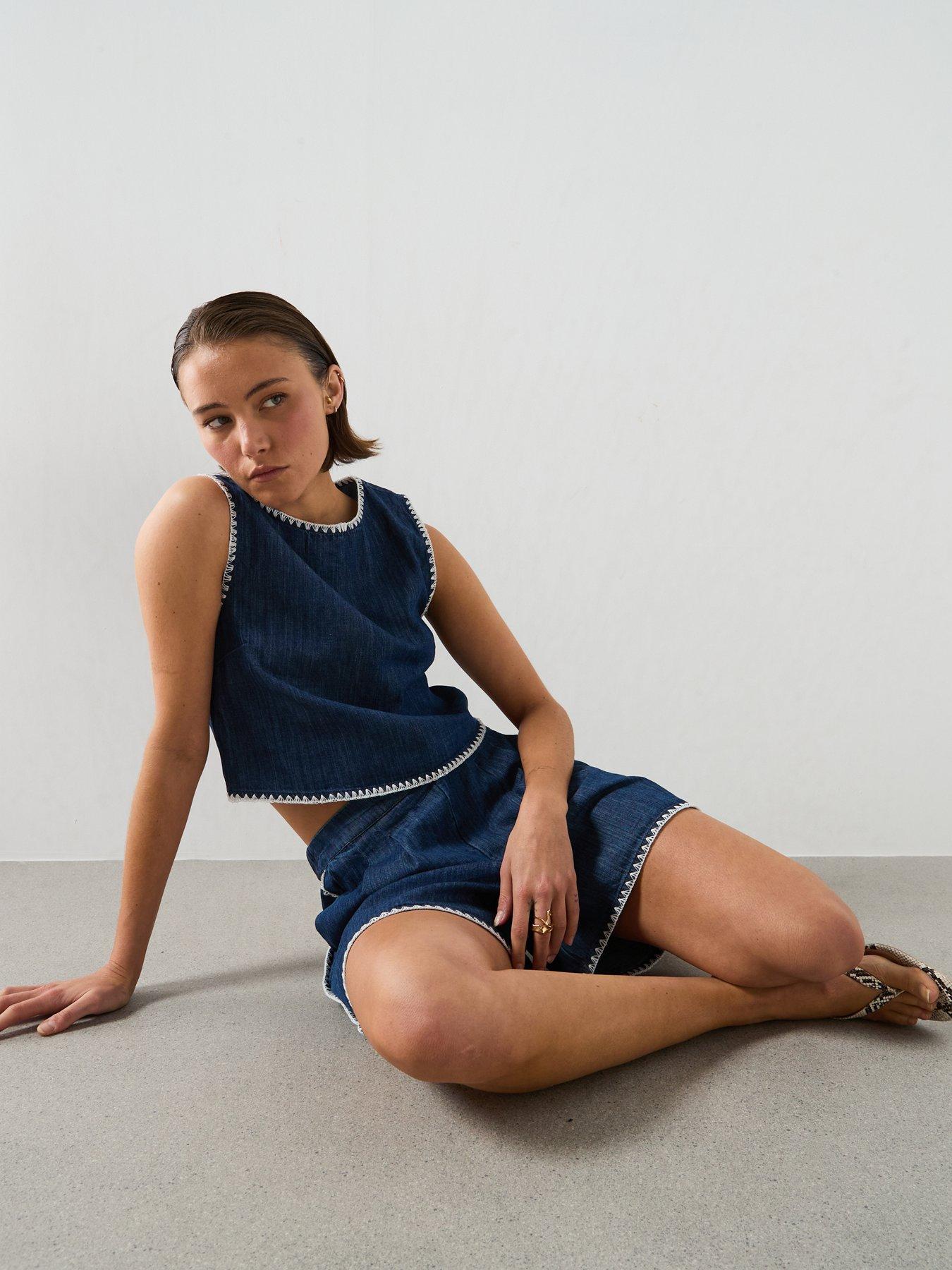 Image 5 of 6 of Mango Contrast Trim Co-Ord Denim Shorts - Blue