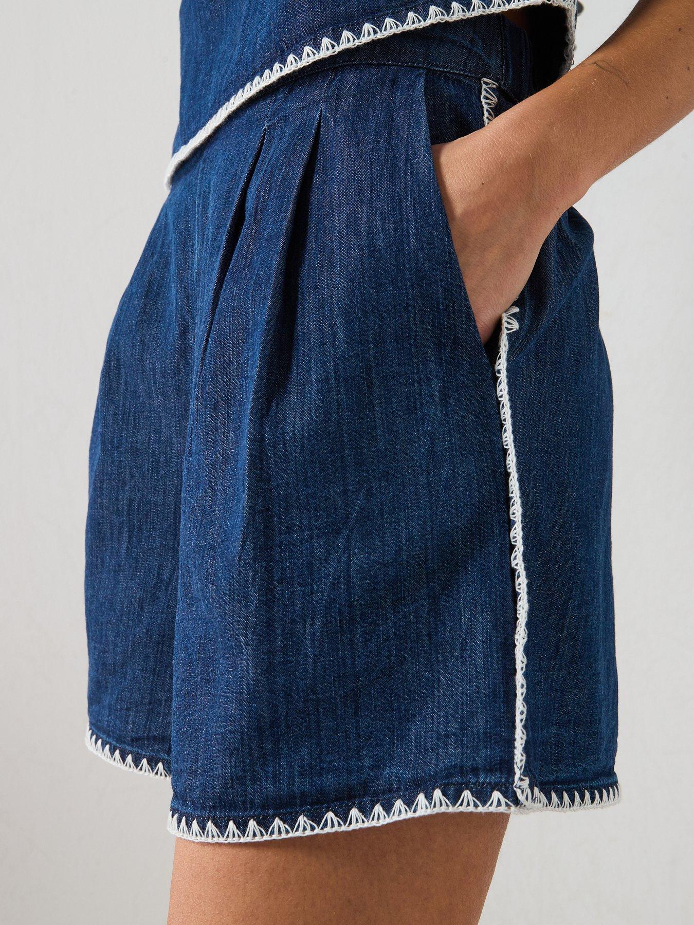 Image 6 of 6 of Mango Contrast Trim Co-Ord Denim Shorts - Blue