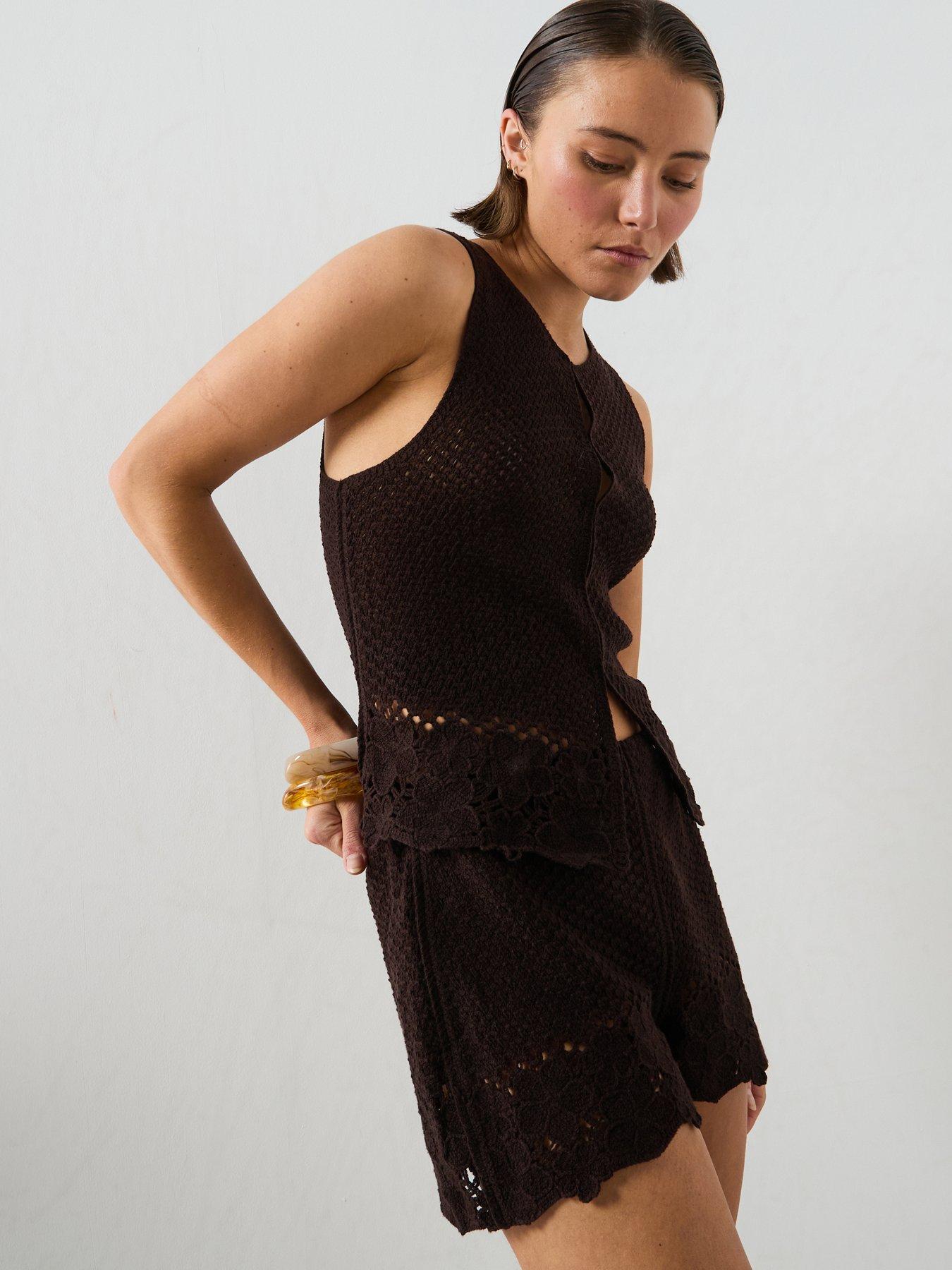 Mango Embroidered Co-Ord Openwork Shorts - Brown
