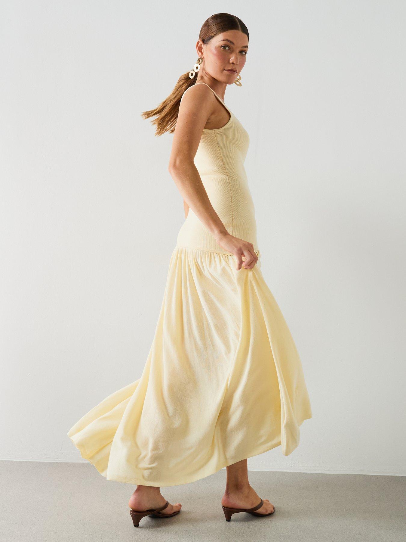 Image 2 of 6 of Mango Asymmetric Cut Knitted Dress - Yellow