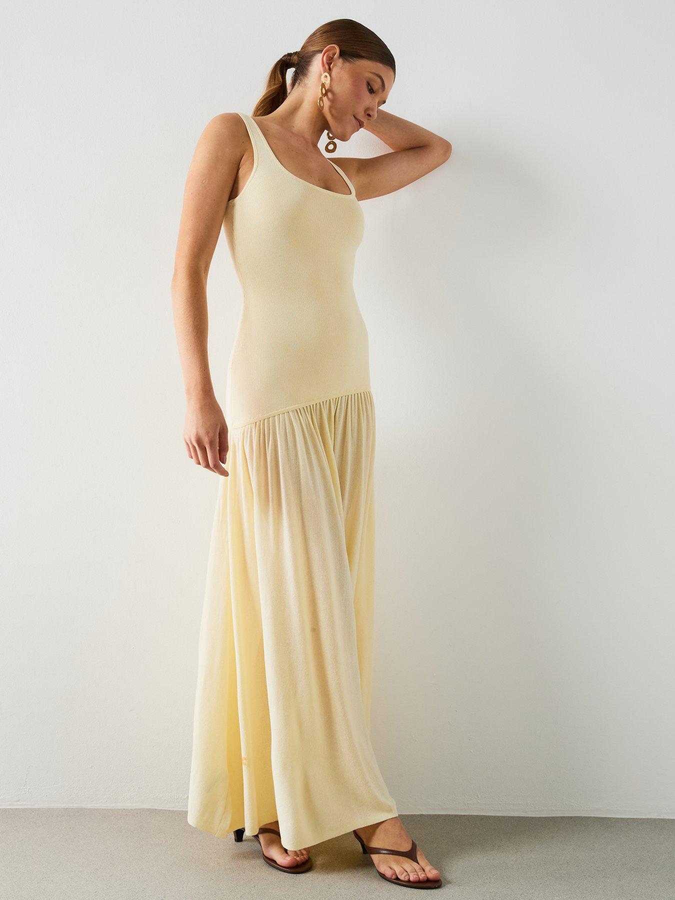 Image 3 of 6 of Mango Asymmetric Cut Knitted Dress - Yellow