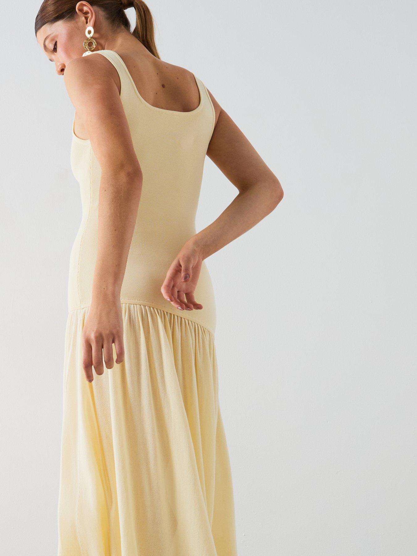 Image 5 of 6 of Mango Asymmetric Cut Knitted Dress - Yellow