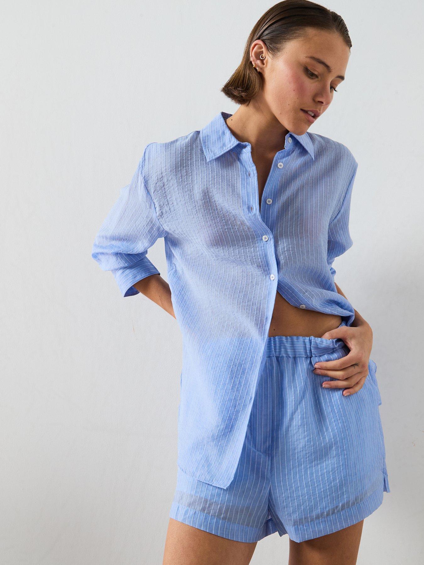 Image 4 of 5 of Mango Striped Lyocell Co-Ord Shorts - Blue