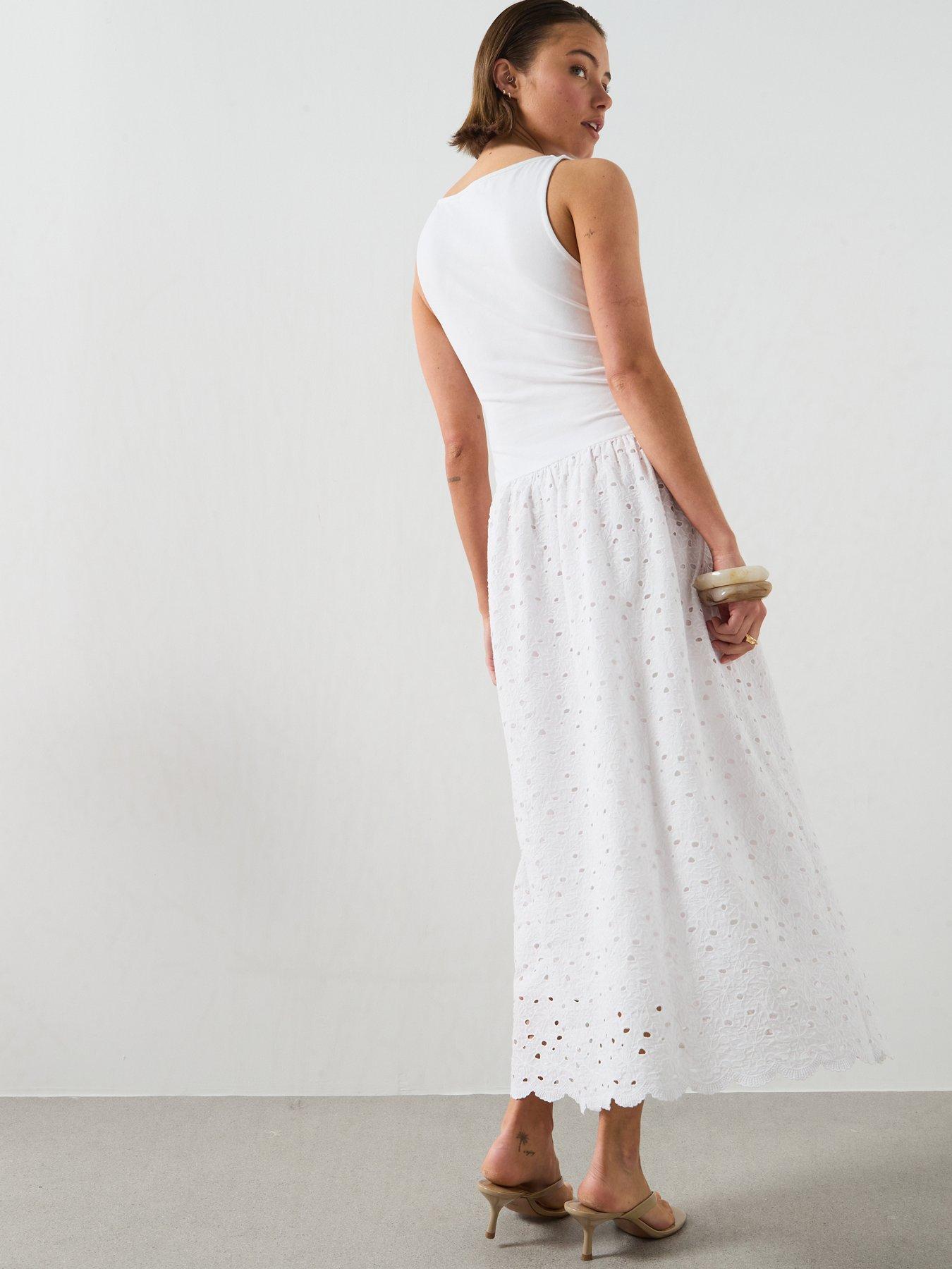 Image 2 of 6 of Mango A-Line Dress With Broderie Anglaise Embroidery - White