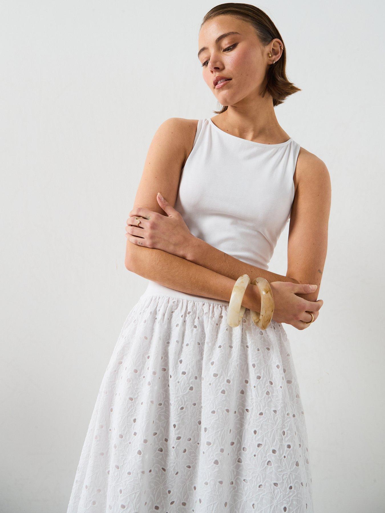 Image 3 of 6 of Mango A-Line Dress With Broderie Anglaise Embroidery - White