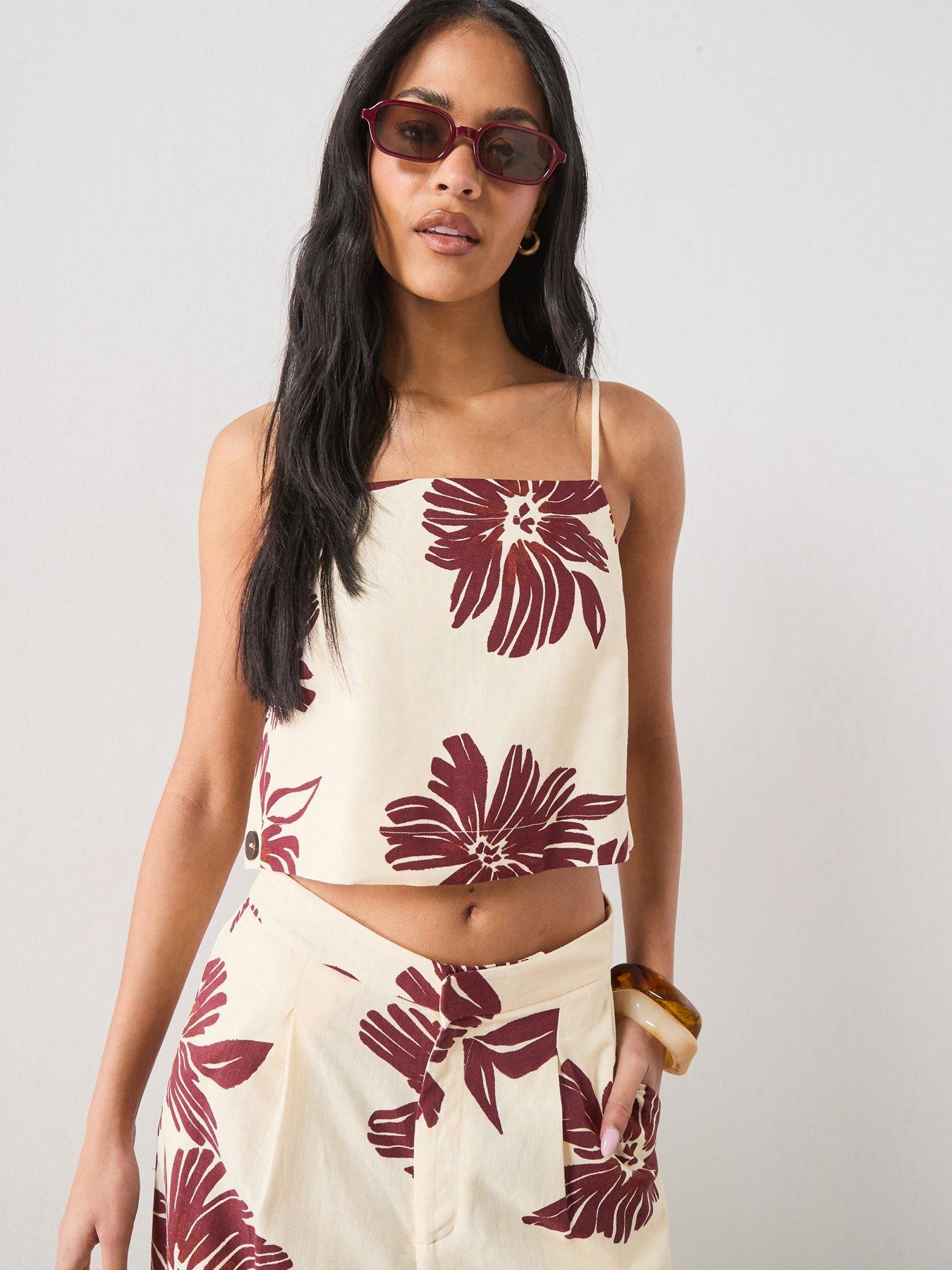 Mango Floral Print Co-ord Spaghetti Strap Top - Cream